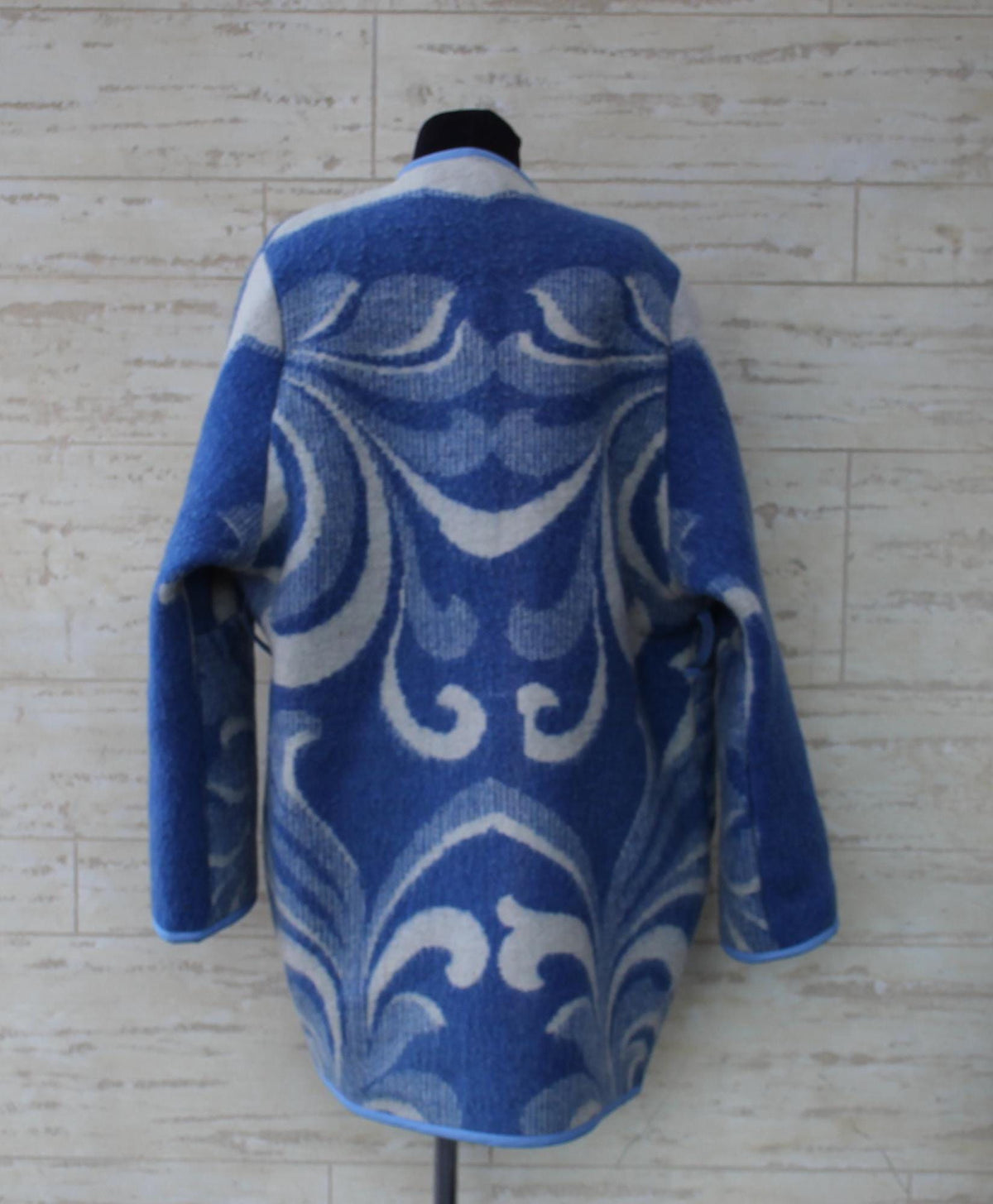 Handmade Wool Blanket Coat, Oversized Blue Plaid Jacket, Ukraine