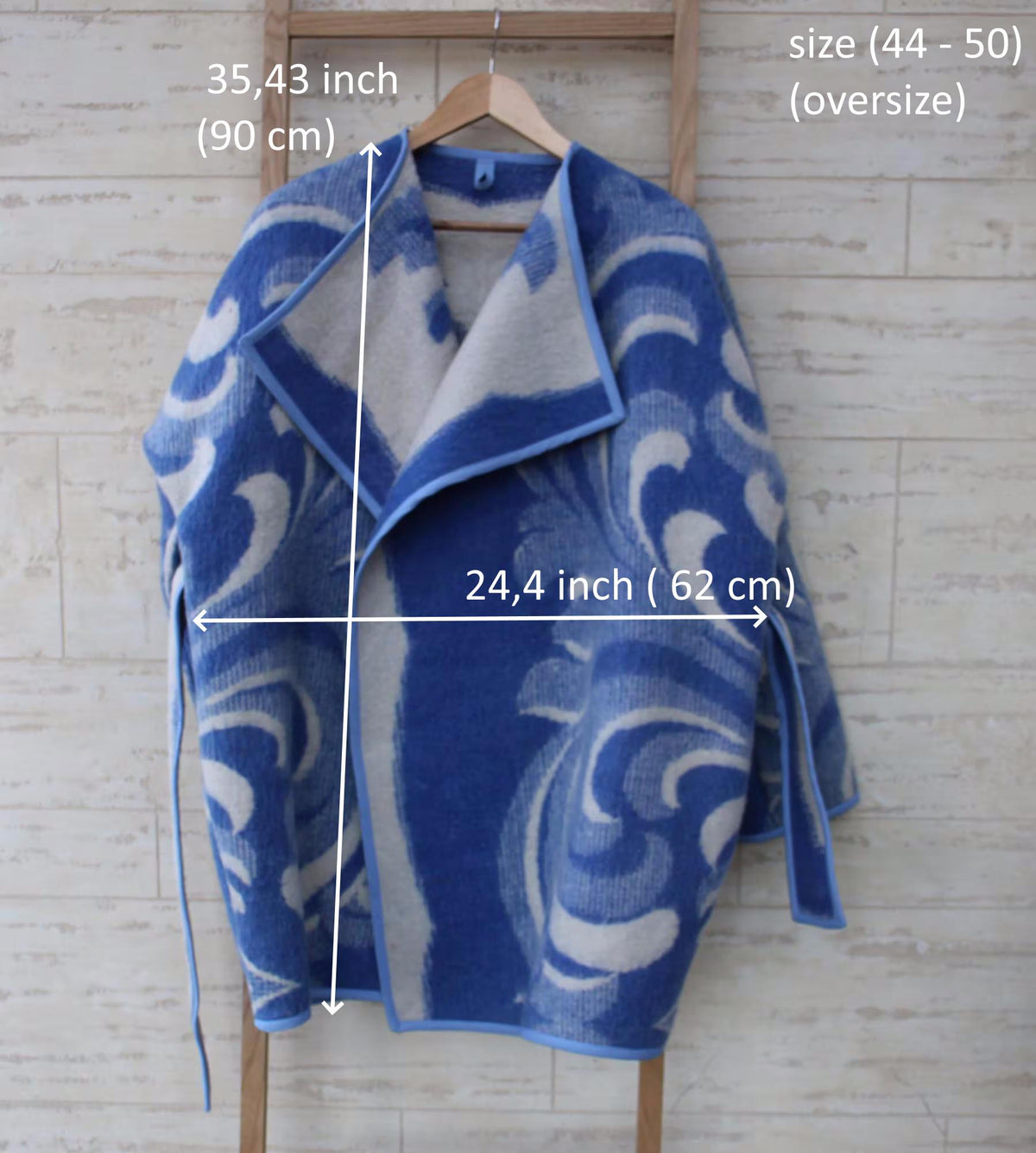 Handmade Wool Blanket Coat, Oversized Blue Plaid Jacket, Ukraine