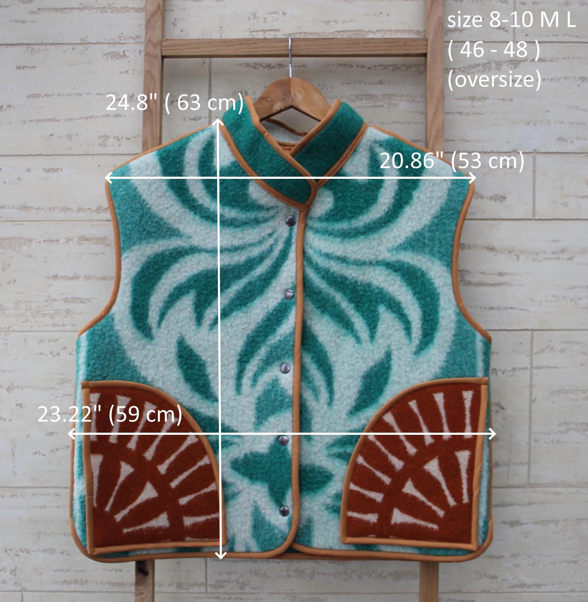 Blanket wool vest jacket size 8-10 M L,green blanket coat jacket, upcycled coats women,woolen vest plaid,dutch blanket coat,handmade