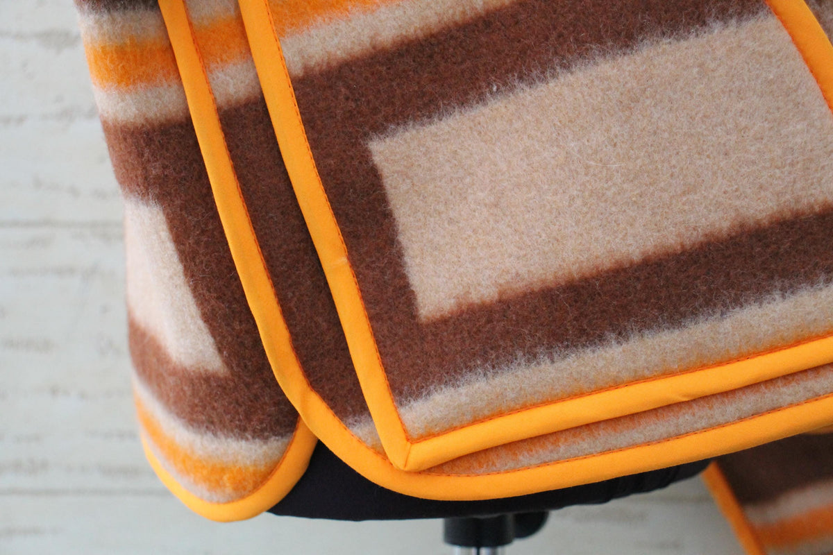 Handmade Upcycled Wool Blanket Jacket, Orange Trim, Oversize Fit