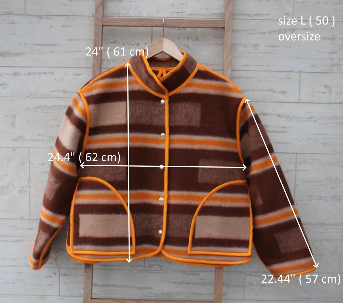 Handmade Upcycled Wool Blanket Jacket, Orange Trim, Oversize Fit
