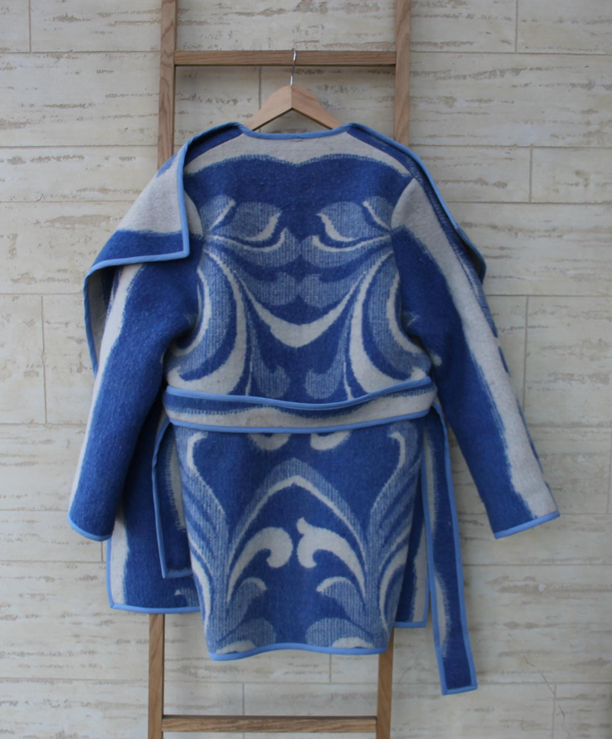 Handmade Wool Blanket Coat, Oversized Blue Plaid Jacket, Ukraine