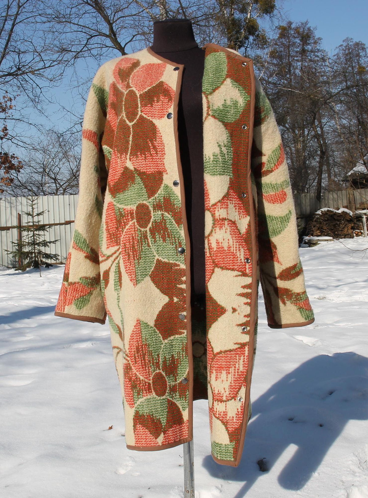 Upcycled Wool Blanket Coat, Floral Vintage Jacket (Size M-L)