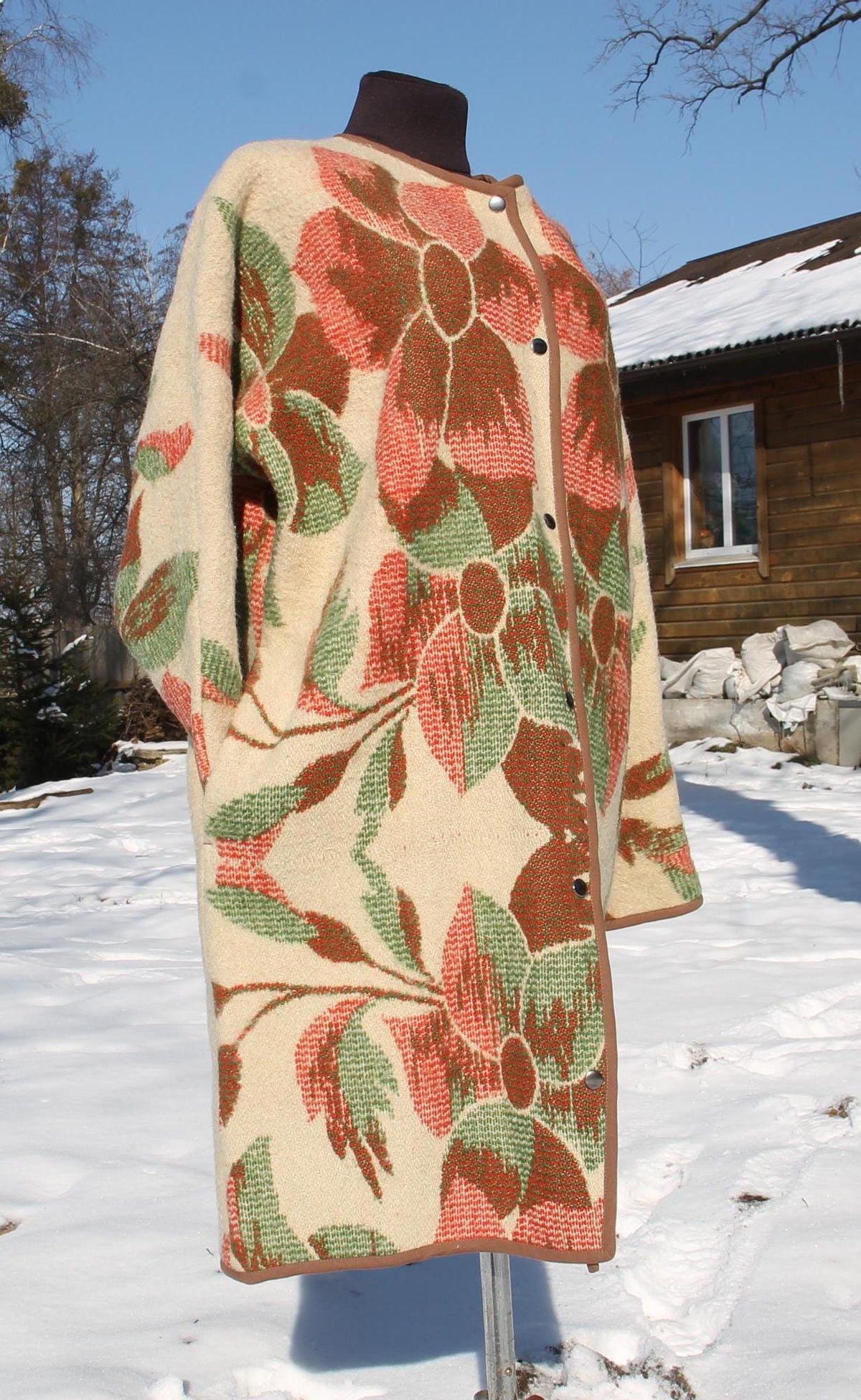 Upcycled Wool Blanket Coat, Floral Vintage Jacket (Size M-L)
