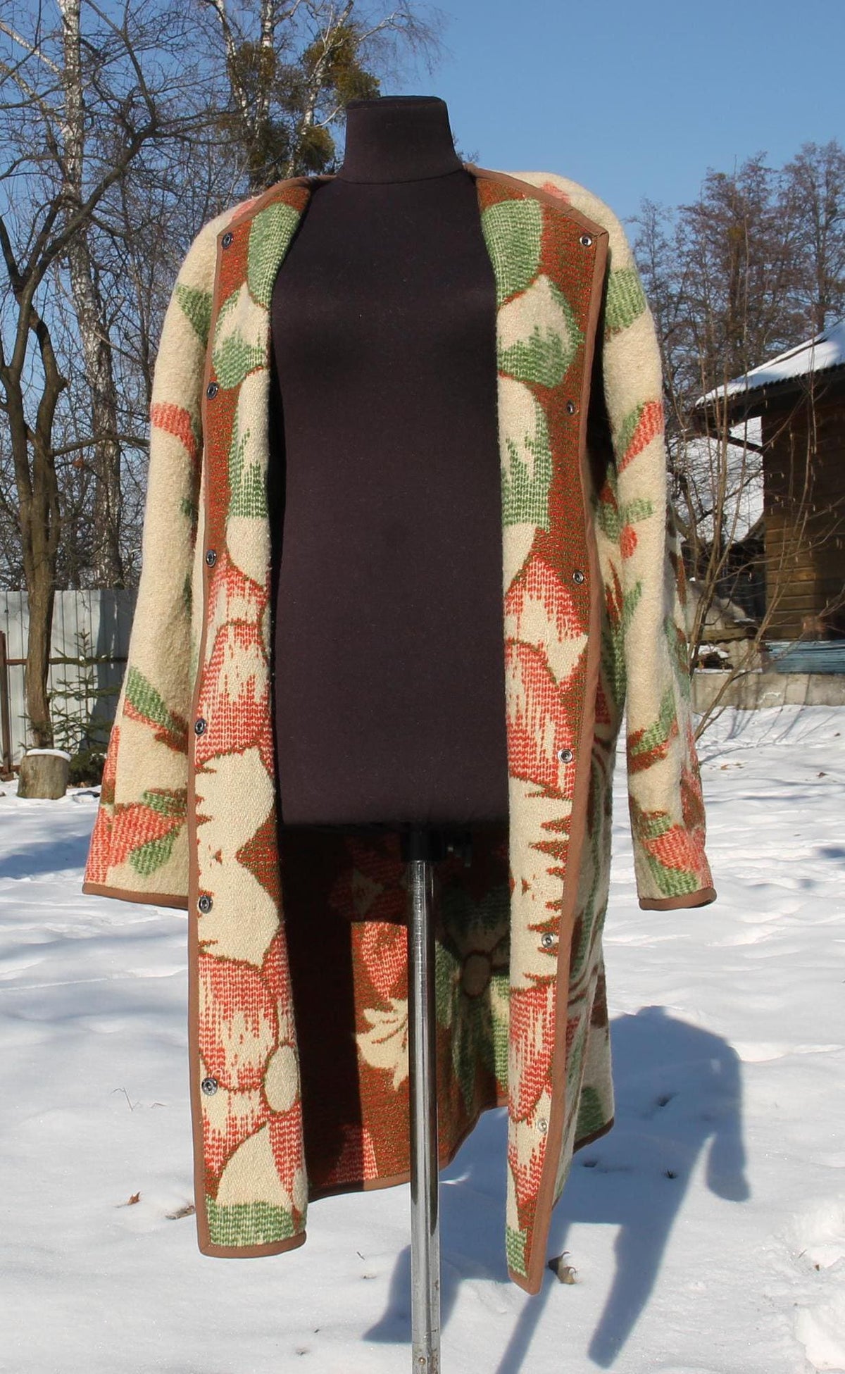 Upcycled Wool Blanket Coat, Floral Vintage Jacket (Size M-L)