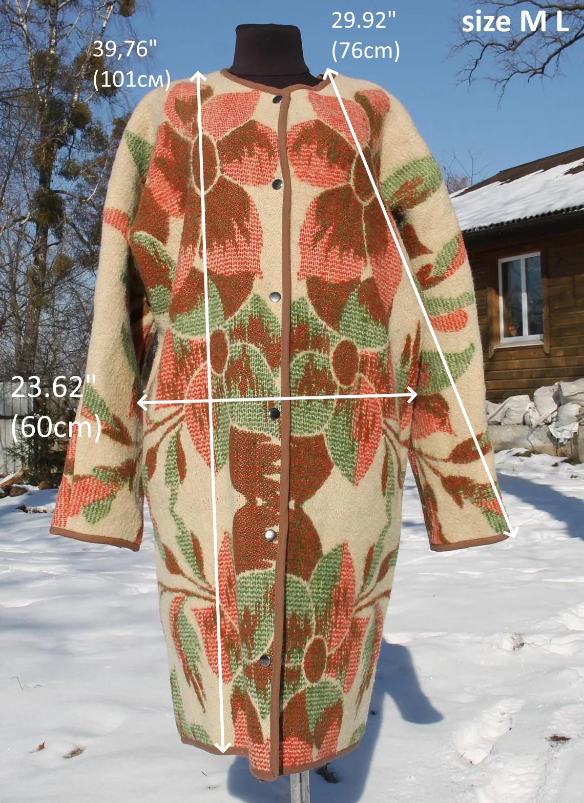 Upcycled Wool Blanket Coat, Floral Vintage Jacket (Size M-L)
