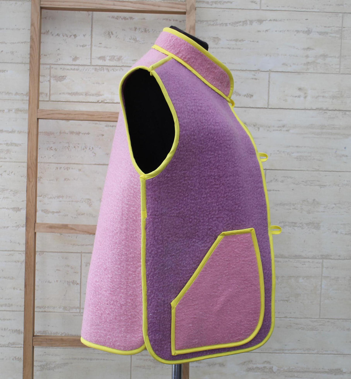 Upcycled Wool Blanket Vest, Lilac & Pink, Size M