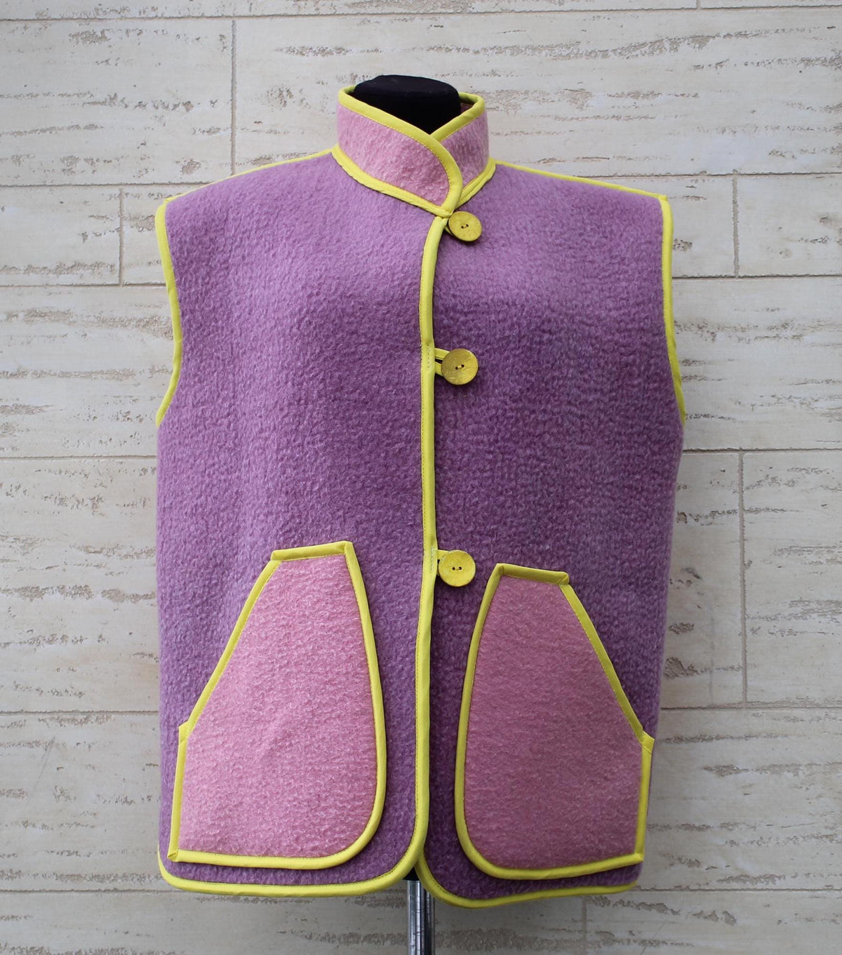 Upcycled Wool Blanket Vest, Lilac & Pink, Size M