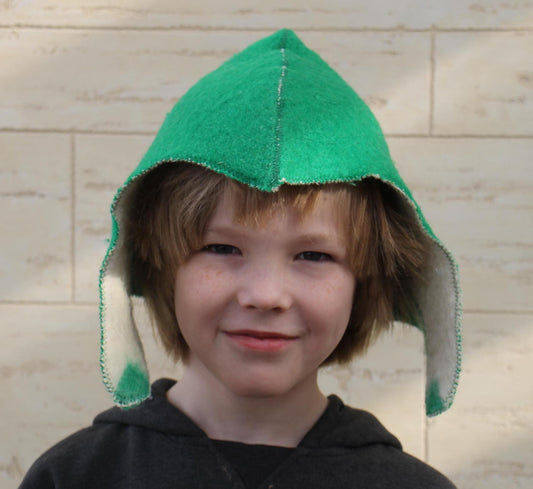 Children's hat for sauna natural wool,sauna hat viking,sauna hat for a child, kids sauna green hat cool,vegan handmade hat for a bath.