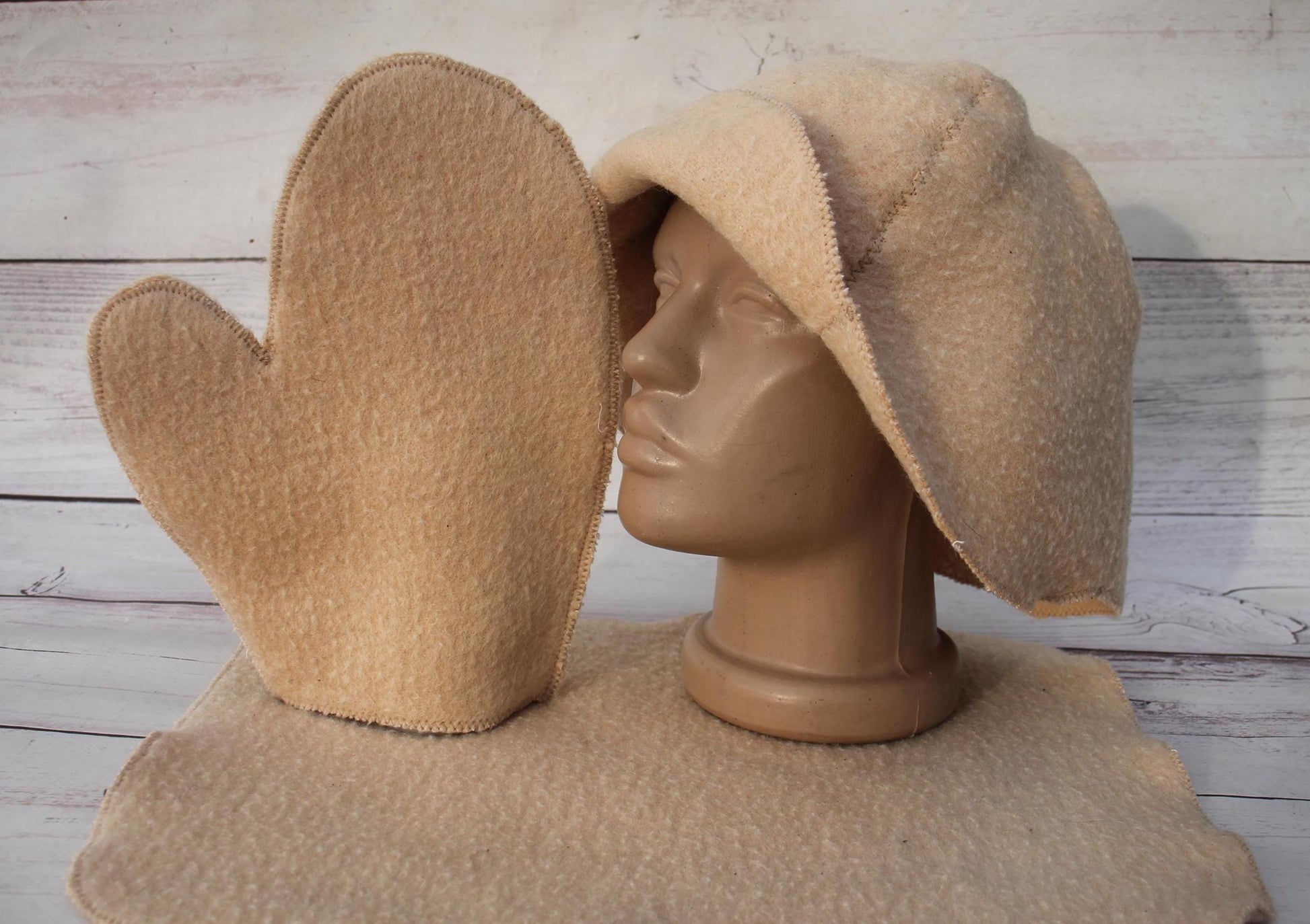 Wool sauna hat mitten mat natural, handmade felted bath hat , ecoriendly wool hat recycled blanket hat, sauna cap,gift for sauna lovers.