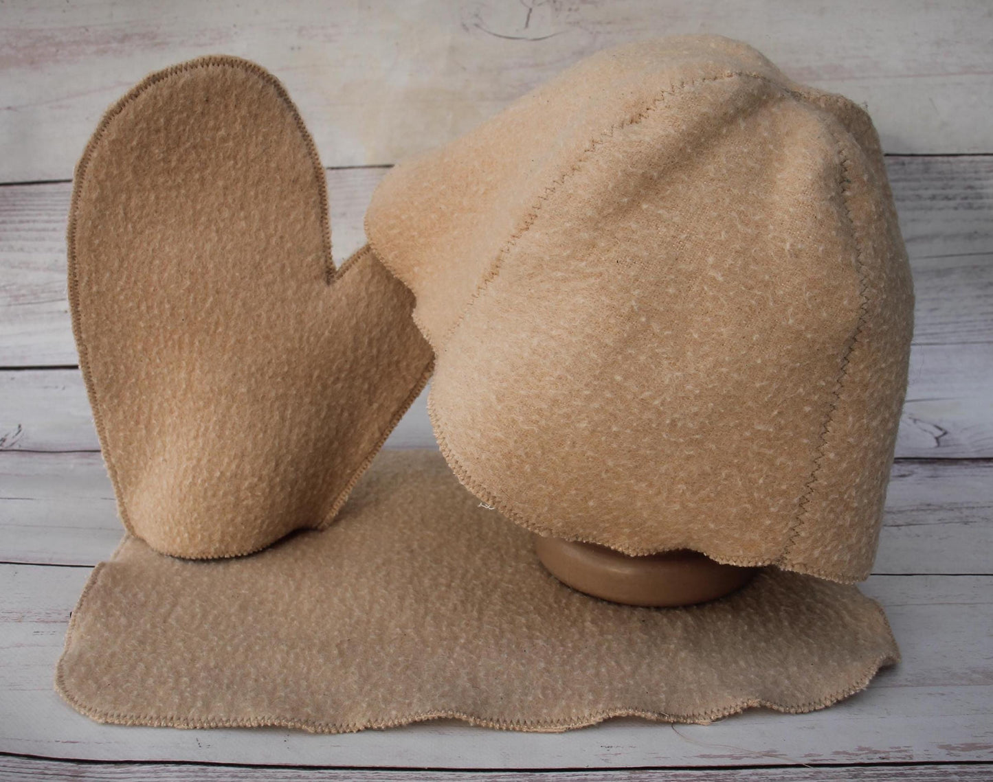 Wool sauna hat mitten mat natural, handmade felted bath hat , ecoriendly wool hat recycled blanket hat, sauna cap,gift for sauna lovers.