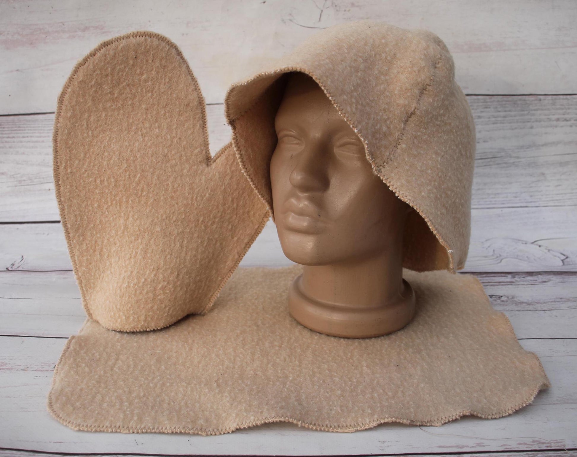 Wool sauna hat mitten mat natural, handmade felted bath hat , ecoriendly wool hat recycled blanket hat, sauna cap,gift for sauna lovers.