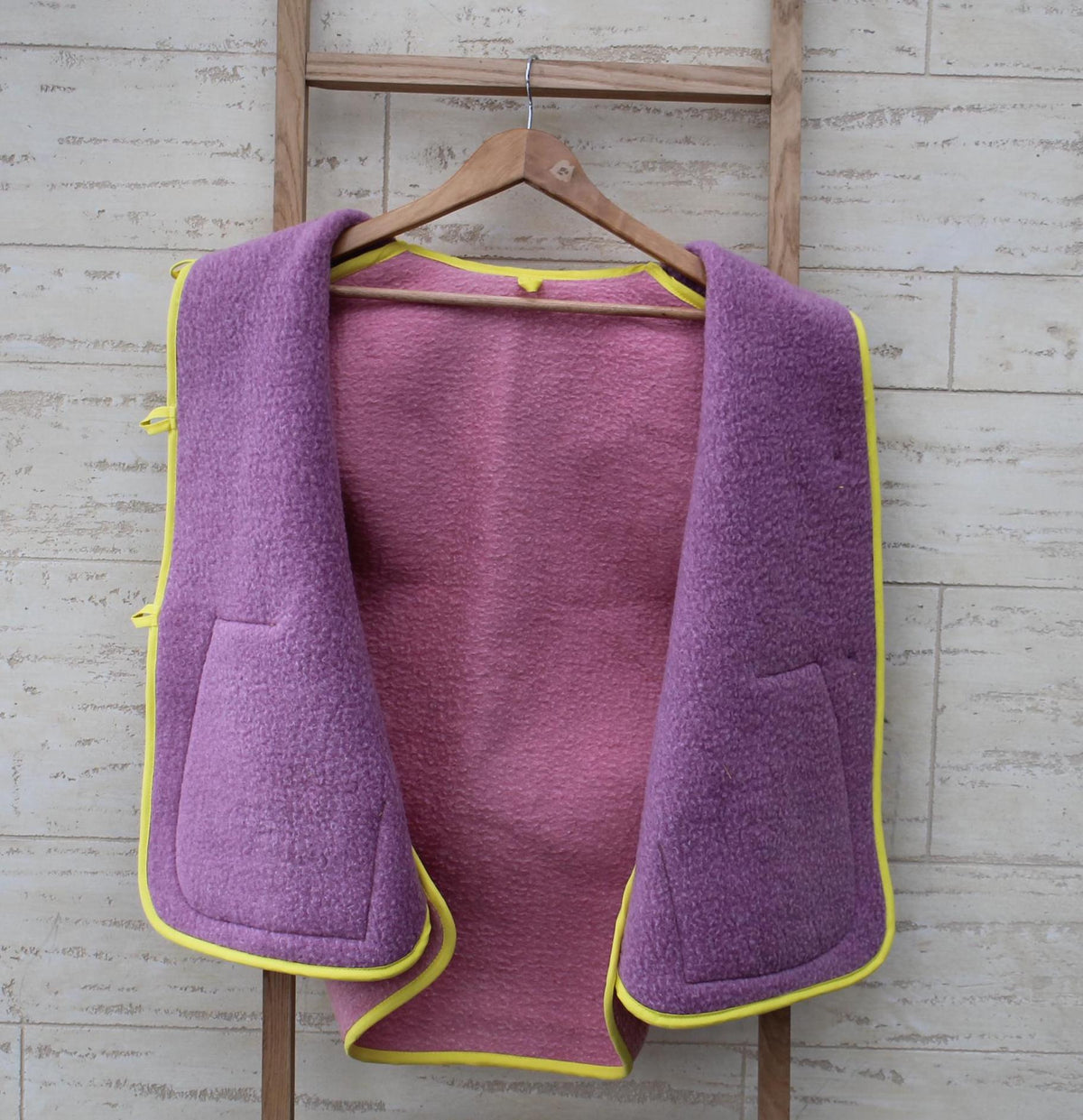 Upcycled Wool Blanket Vest, Lilac & Pink, Size M