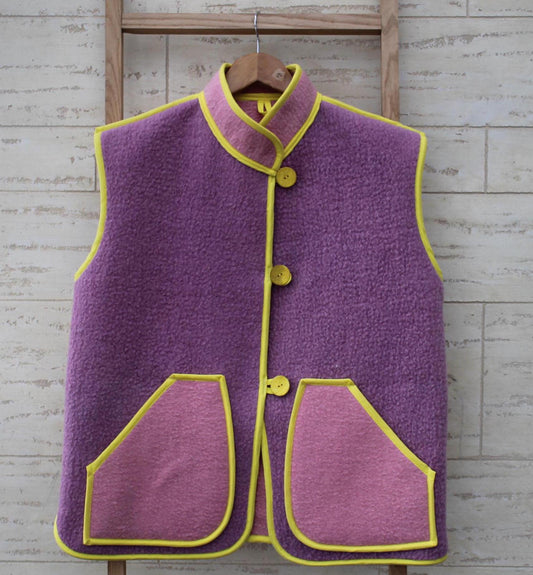 Upcycled Wool Blanket Vest, Lilac & Pink, Size M