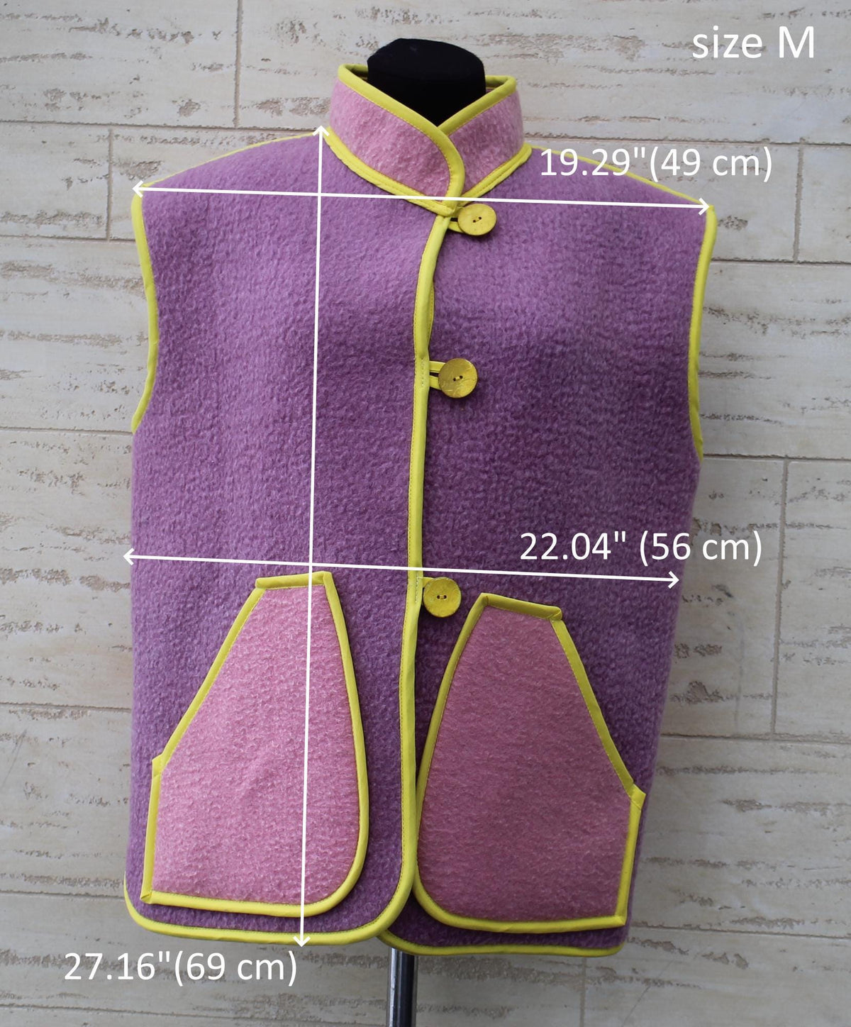 Upcycled Wool Blanket Vest, Lilac & Pink, Size M