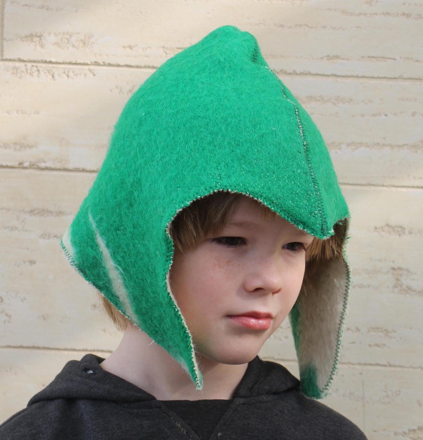 Children's hat for sauna natural wool,sauna hat viking,sauna hat for a child, kids sauna green hat cool,vegan handmade hat for a bath.