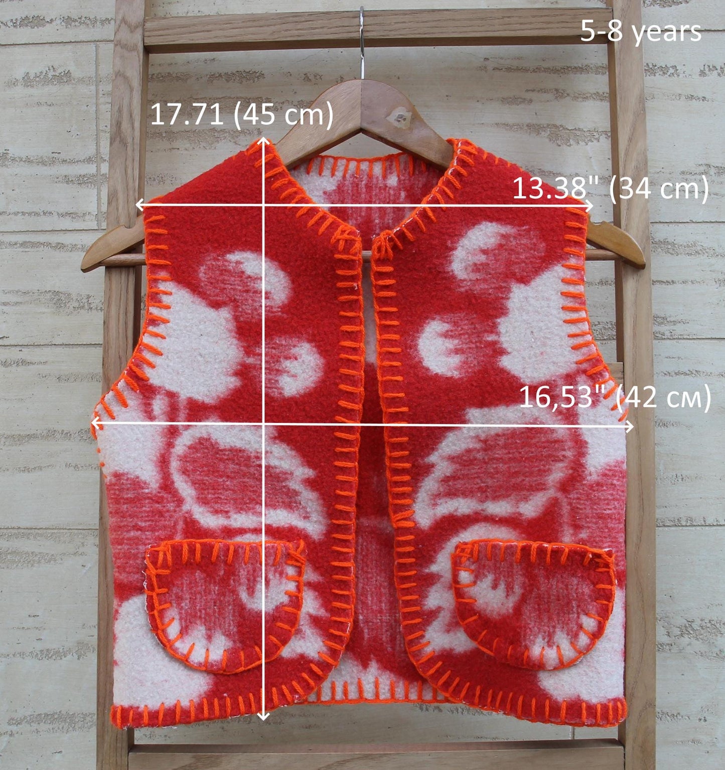 Wool Kids Vest Blanket,Vintage Upcycled Wool Gilet for Boys Girls,Handmade Warm Toddler red Vest Size 5–8 Years,fleece vest,unique kids gift
