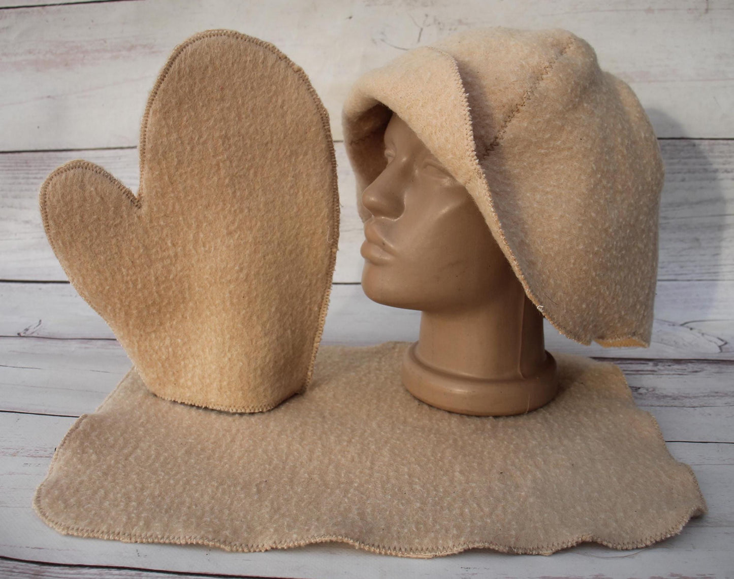 Wool sauna hat mitten mat natural, handmade felted bath hat , ecoriendly wool hat recycled blanket hat, sauna cap,gift for sauna lovers.