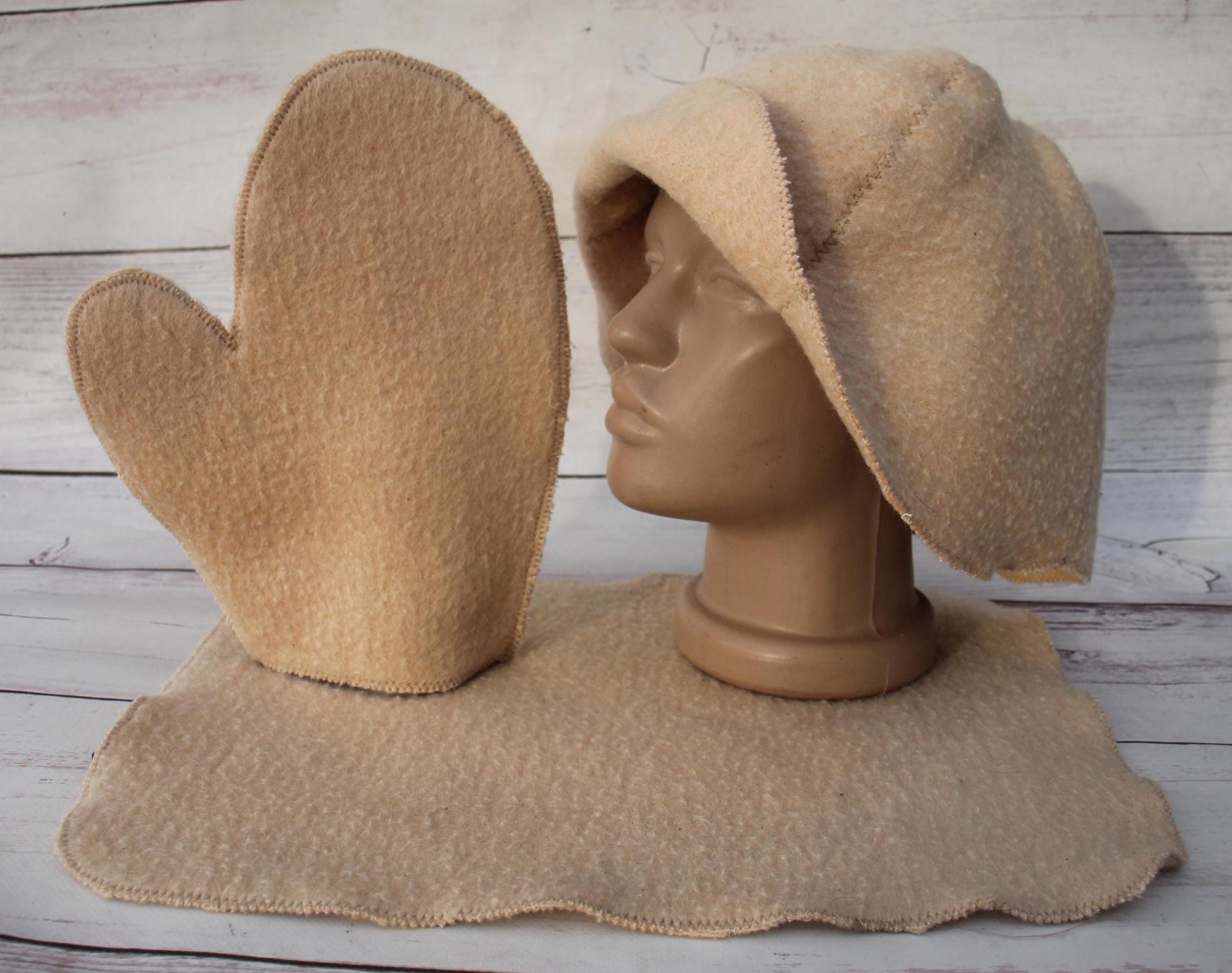 Wool sauna hat mitten mat natural, handmade felted bath hat , ecoriendly wool hat recycled blanket hat, sauna cap,gift for sauna lovers.