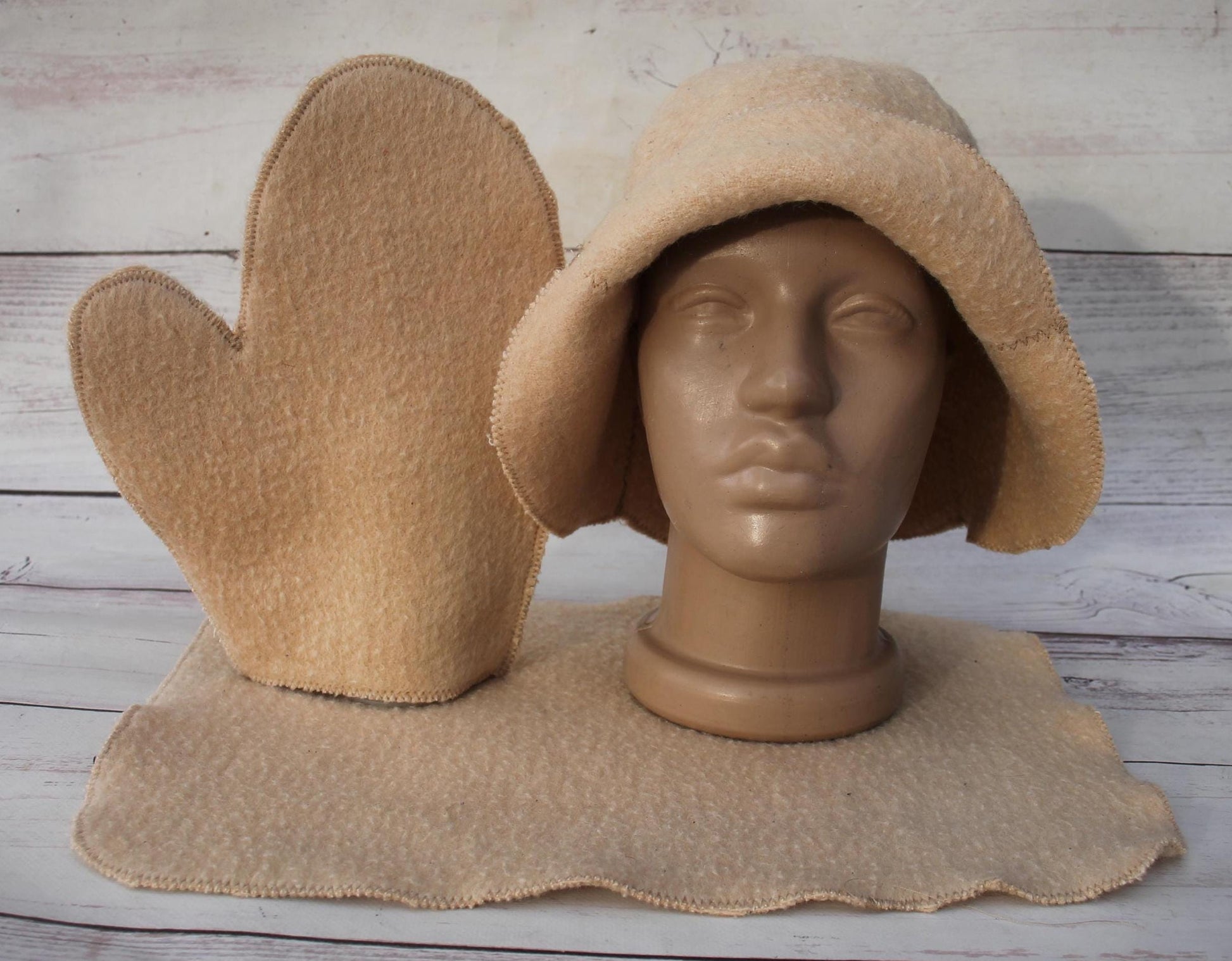 Wool sauna hat mitten mat natural, handmade felted bath hat , ecoriendly wool hat recycled blanket hat, sauna cap,gift for sauna lovers.