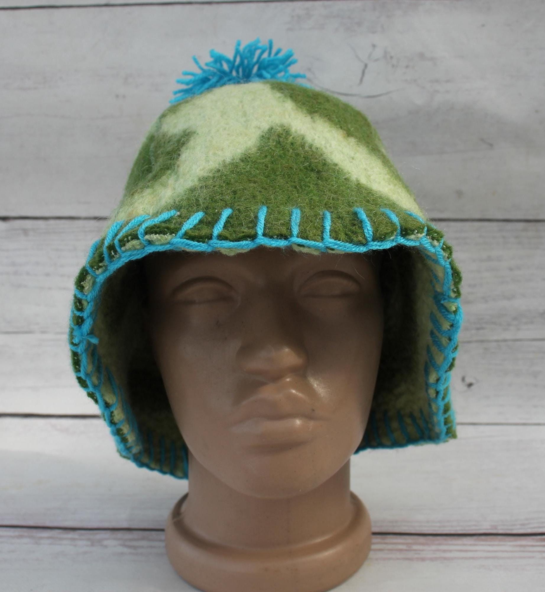 100% wool sauna hat thick,thick large hat for a bath,organic sauna hat,embrodiered green hat cool,handmade banya hat vegan,sauna accessories