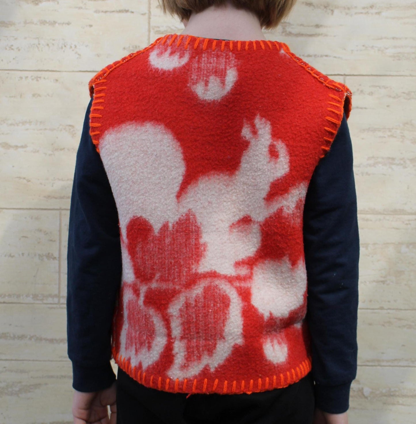Wool Kids Vest Blanket,Vintage Upcycled Wool Gilet for Boys Girls,Handmade Warm Toddler red Vest Size 5–8 Years,fleece vest,unique kids gift