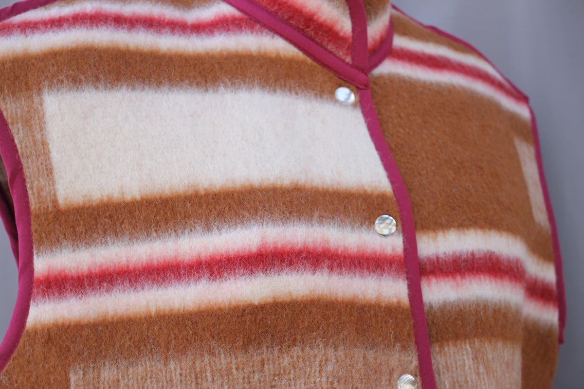 Upcycled Wool Blanket Vest, Handmade Plaid Coat, Size M-L