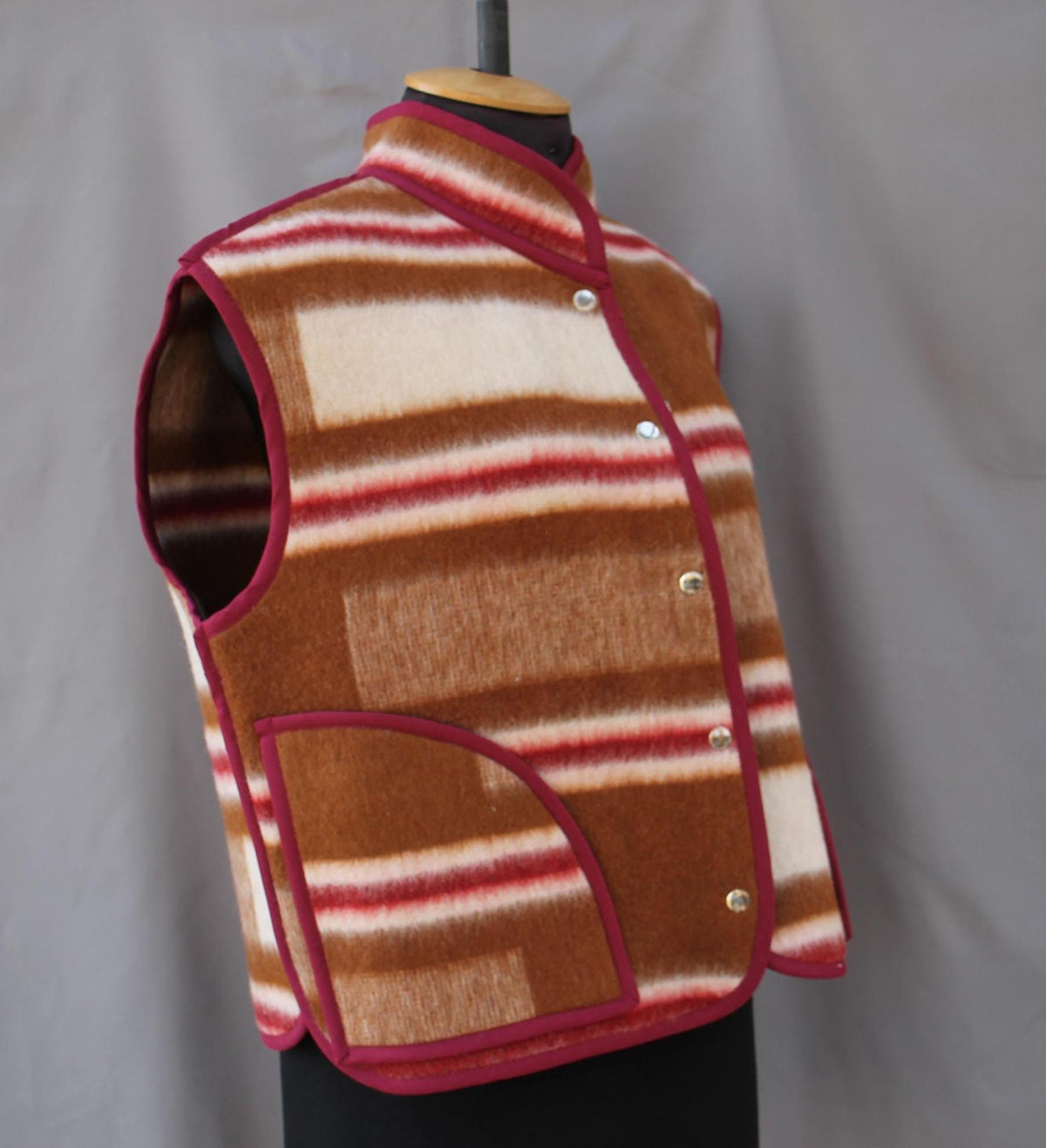 Upcycled Wool Blanket Vest, Handmade Plaid Coat, Size M-L