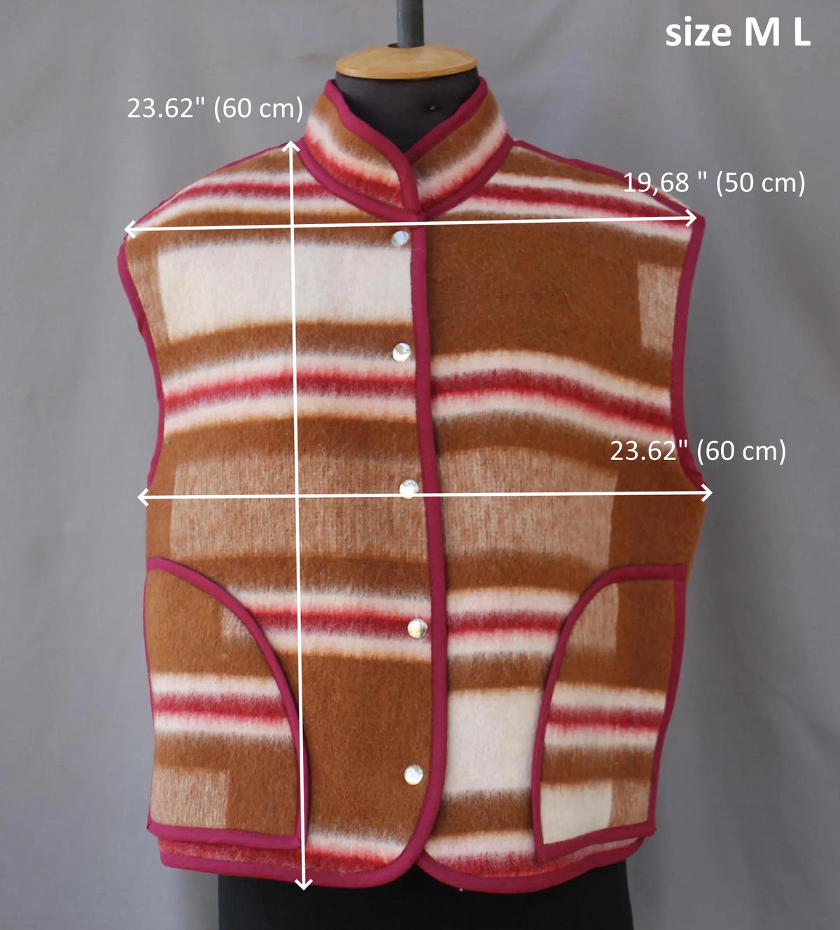Upcycled Wool Blanket Vest, Handmade Plaid Coat, Size M-L