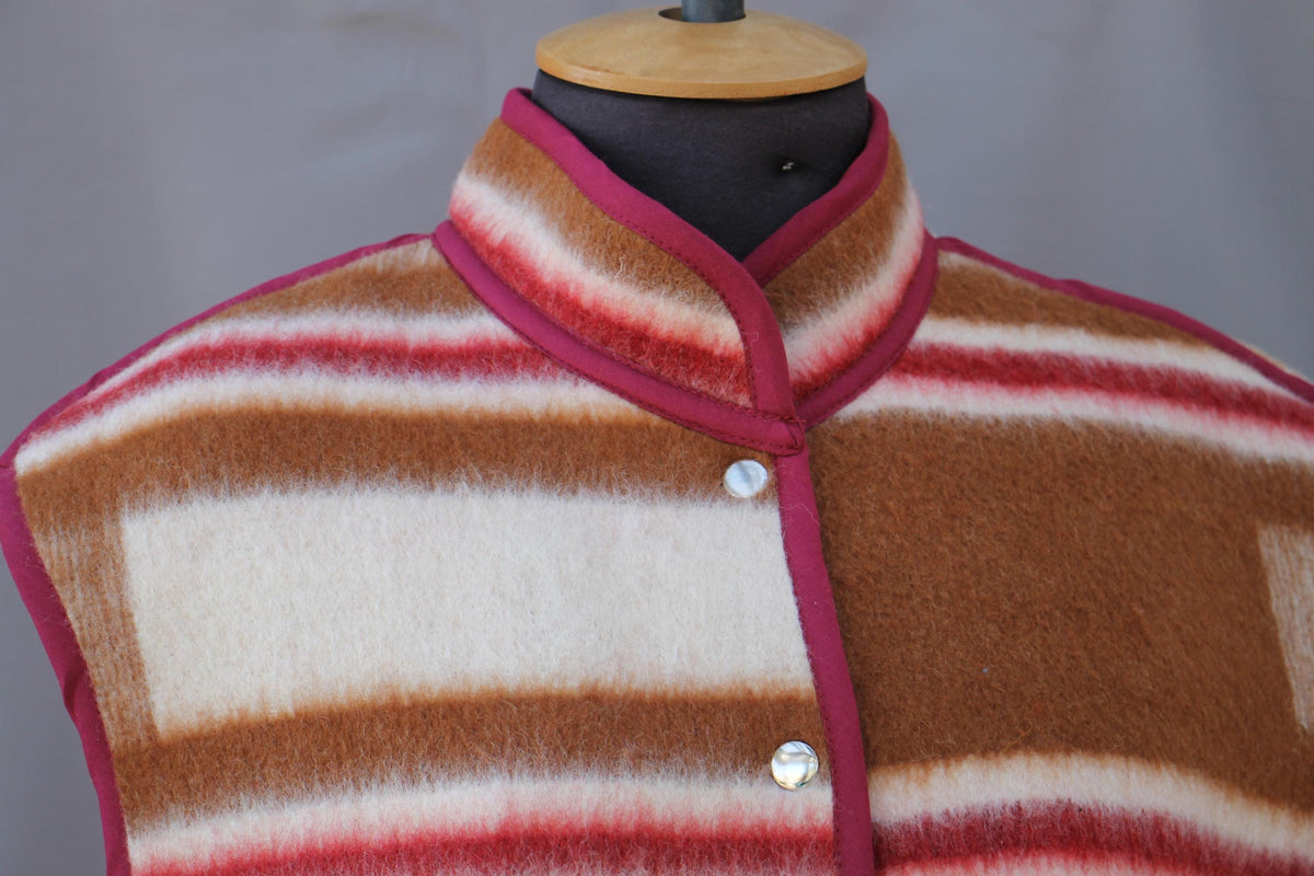 Upcycled Wool Blanket Vest, Handmade Plaid Coat, Size M-L