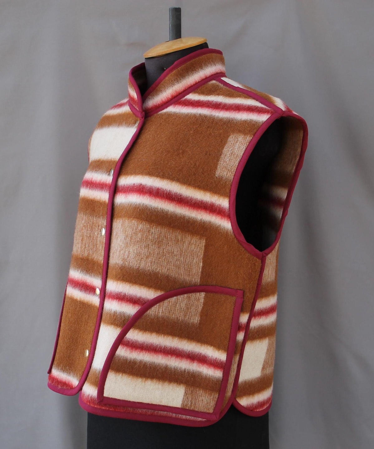 Upcycled Wool Blanket Vest, Handmade Plaid Coat, Size M-L