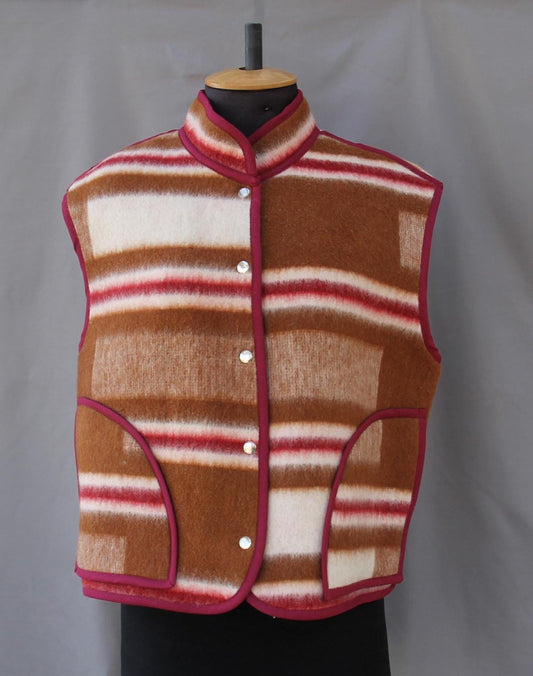 Upcycled Wool Blanket Vest, Handmade Plaid Coat, Size M-L