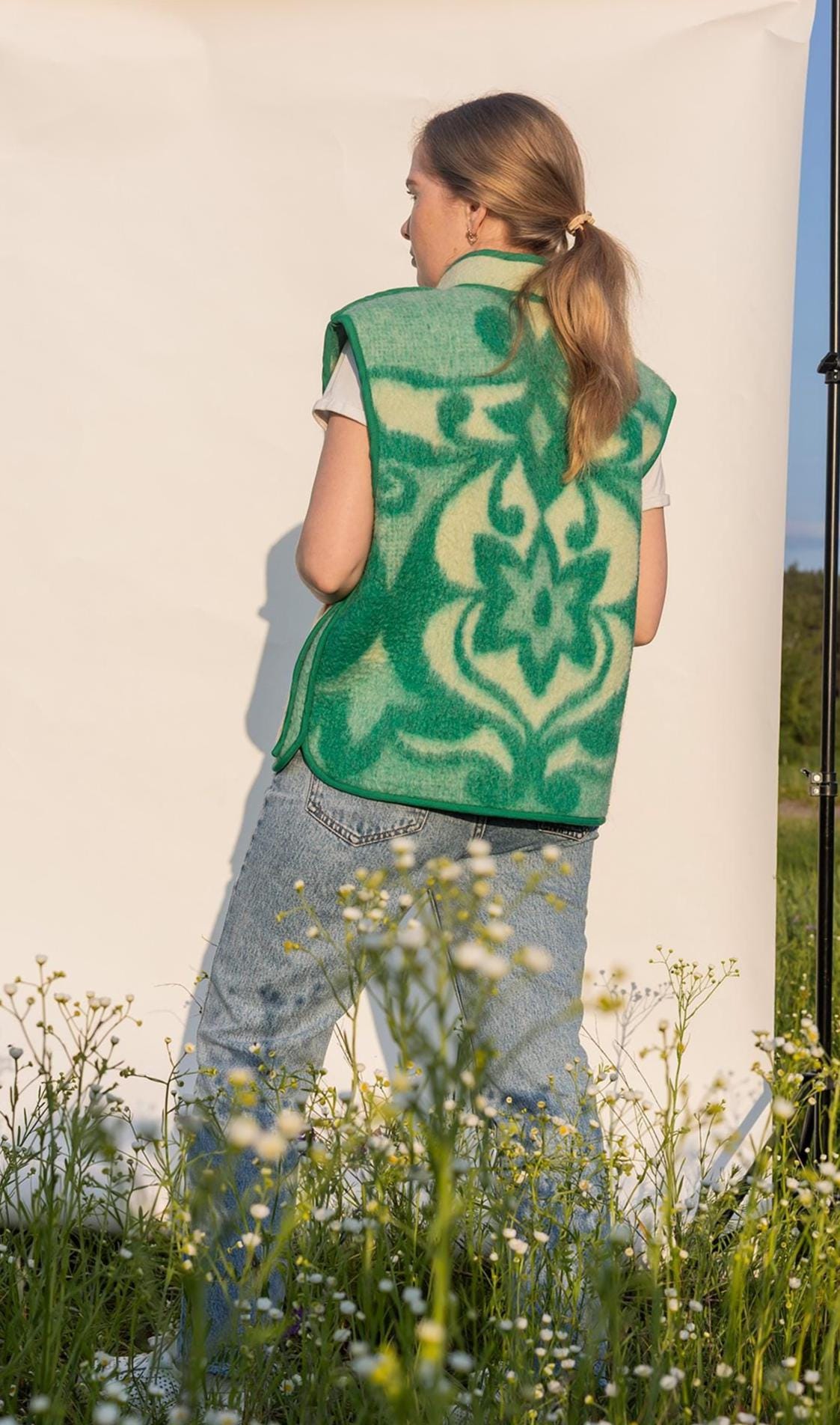 Upcycled Green Wool Blanket Vest,Vintage Ukrainian Sleeveless Jacket,Snap-Front,Size M-L,clothing for women,handwarmer vest,gift for her.