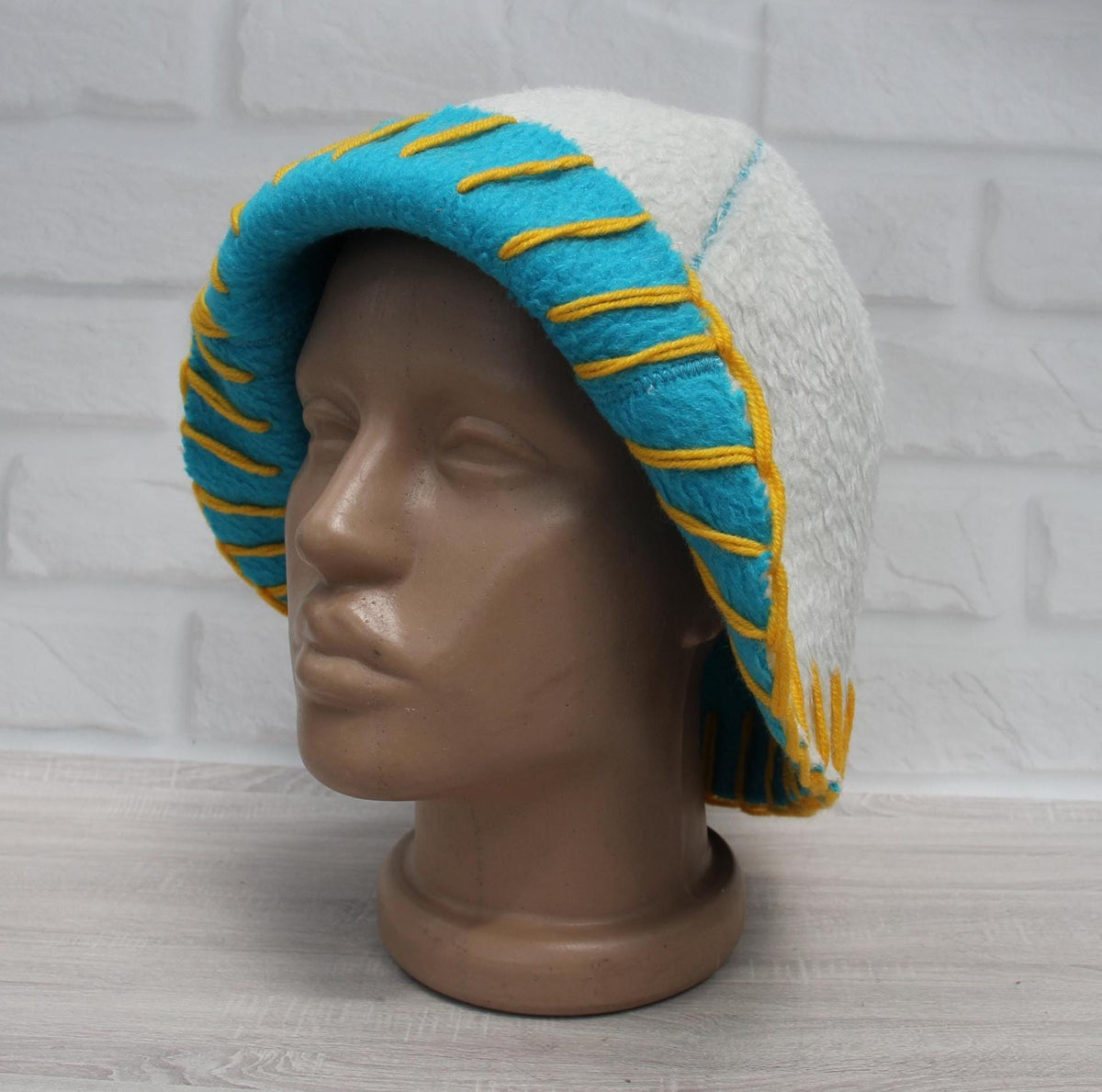 Handmade Wool Sauna Hat, Upcycled Vintage Blanket, Turquoise Banya Hat