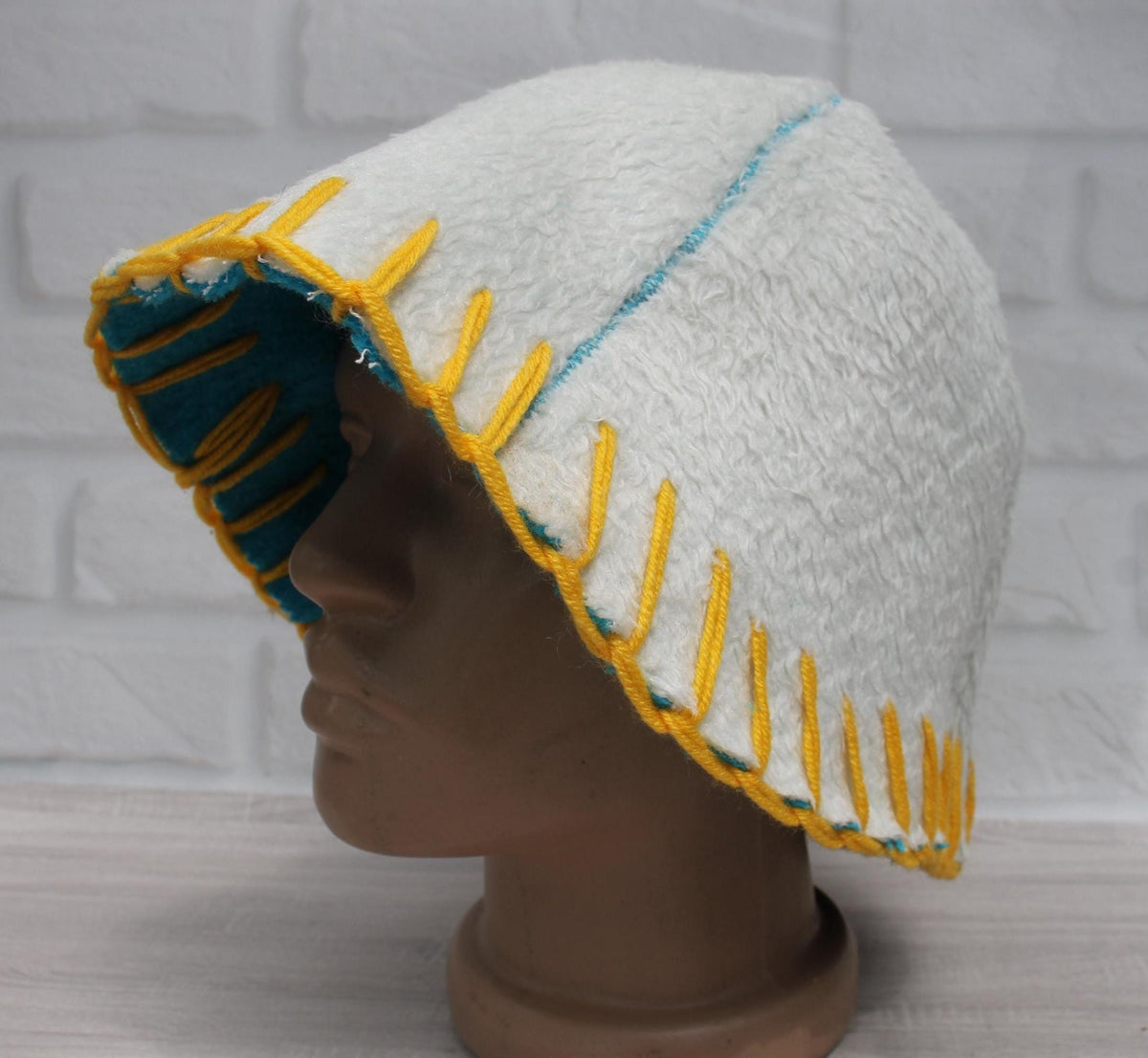 Handmade Wool Sauna Hat, Upcycled Vintage Blanket, Turquoise Banya Hat