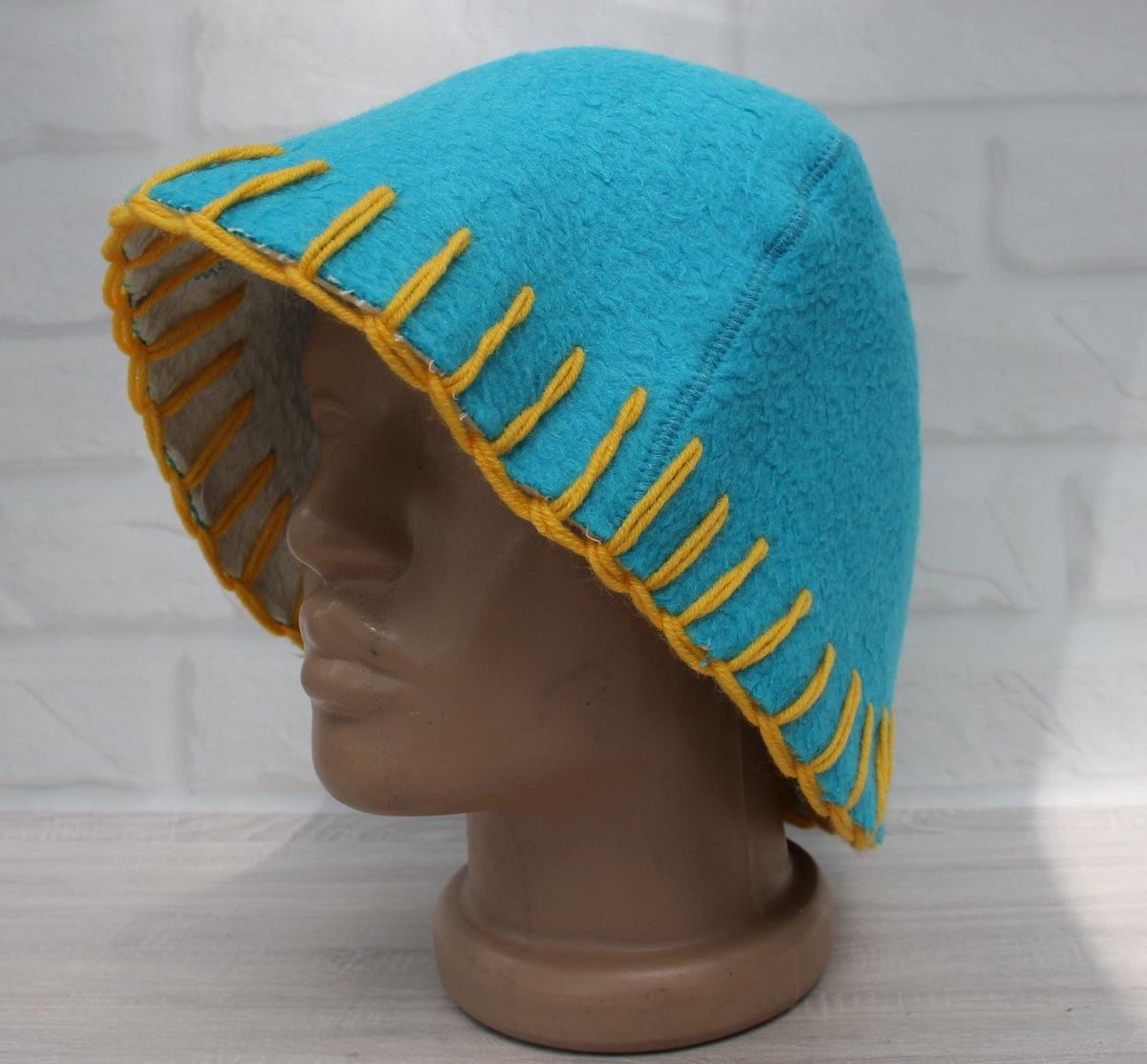 Handmade Wool Sauna Hat, Upcycled Vintage Blanket, Turquoise Banya Hat