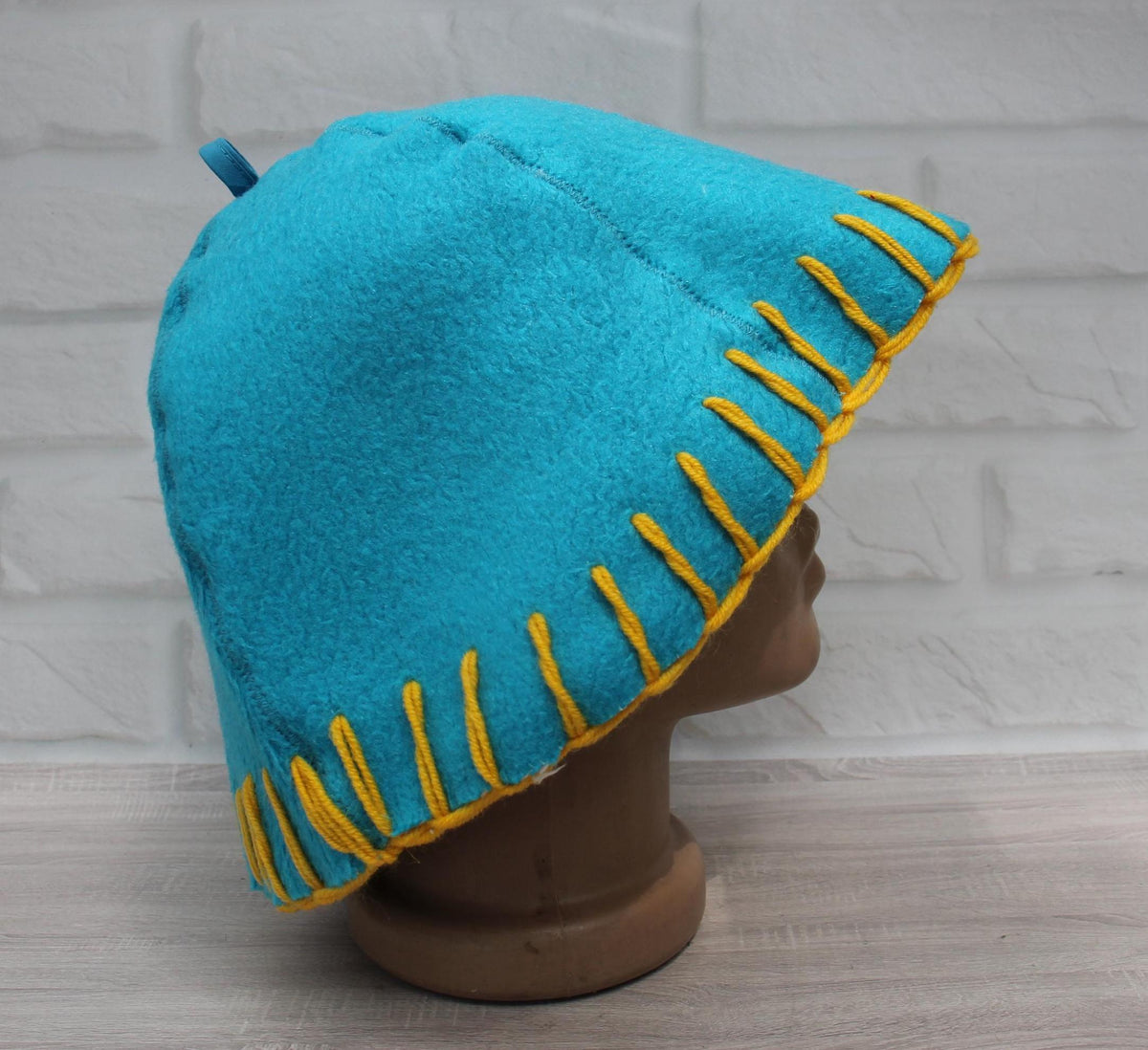 Handmade Wool Sauna Hat, Upcycled Vintage Blanket, Turquoise Banya Hat