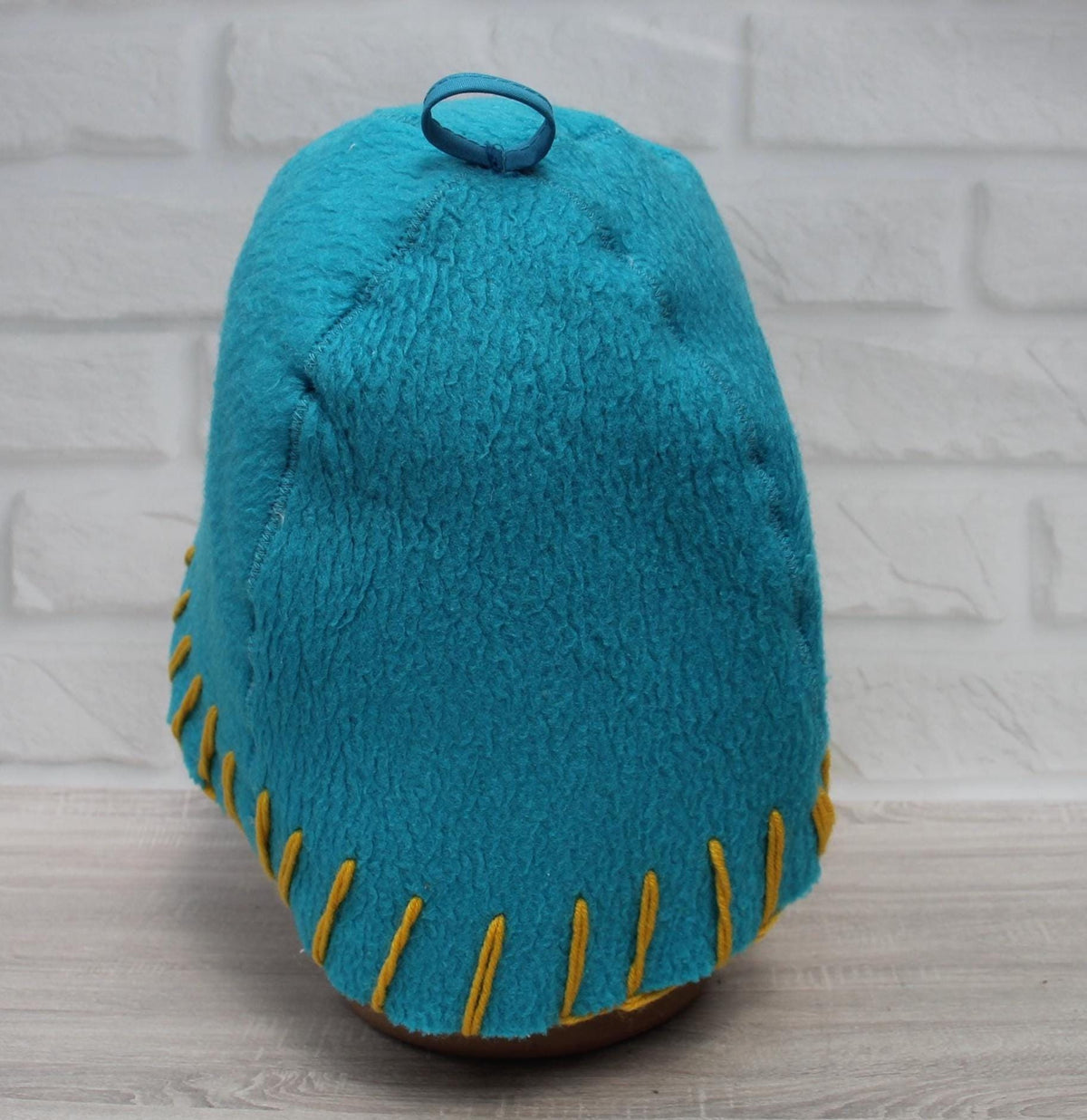 Handmade Wool Sauna Hat, Upcycled Vintage Blanket, Turquoise Banya Hat