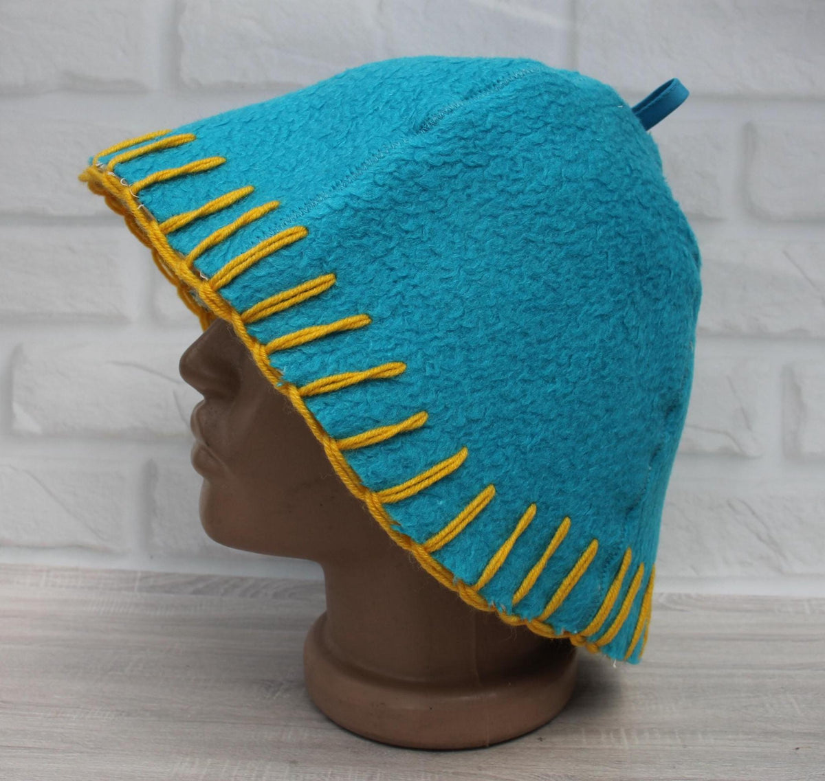 Handmade Wool Sauna Hat, Upcycled Vintage Blanket, Turquoise Banya Hat