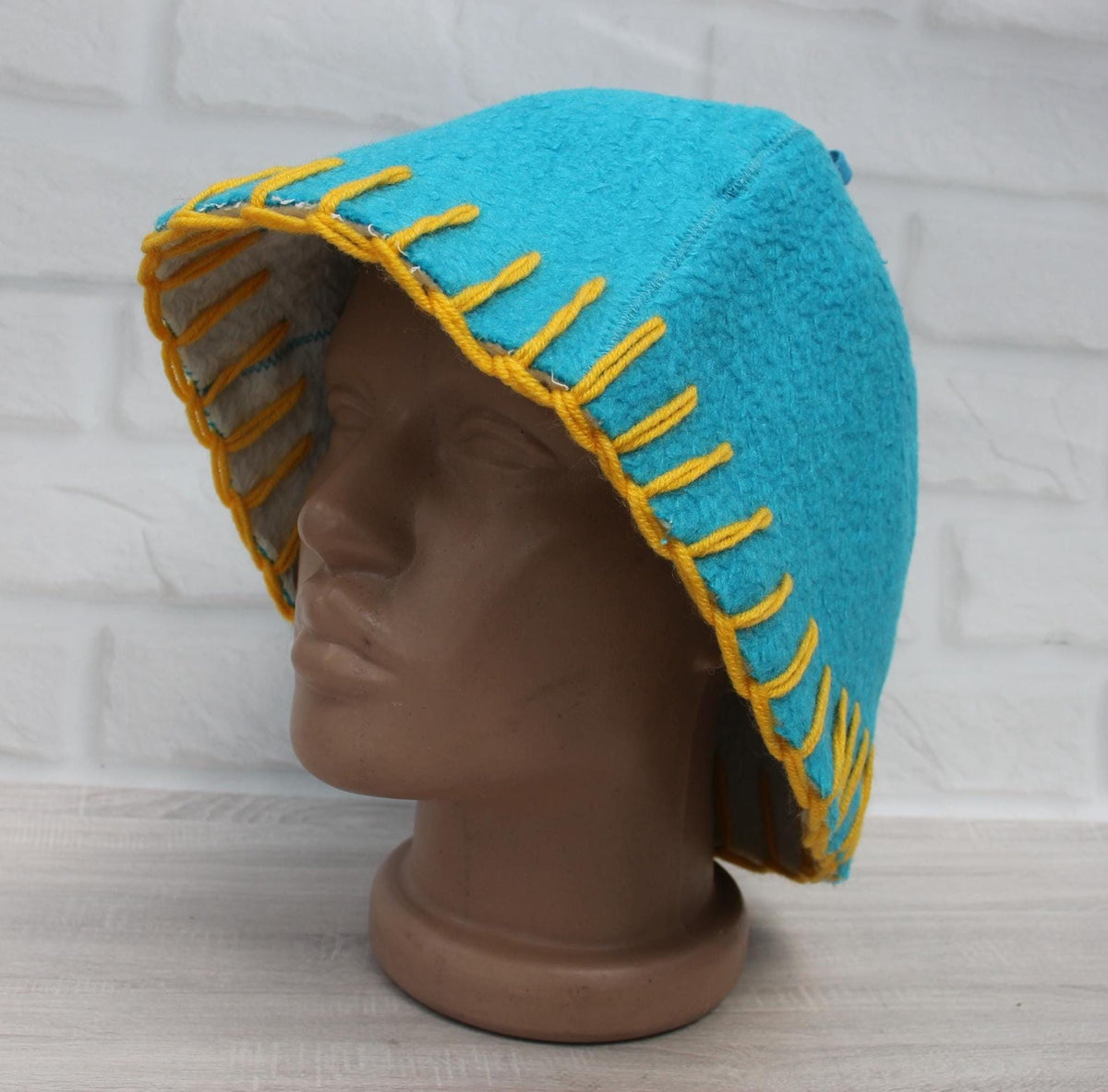 Handmade Wool Sauna Hat, Upcycled Vintage Blanket, Turquoise Banya Hat