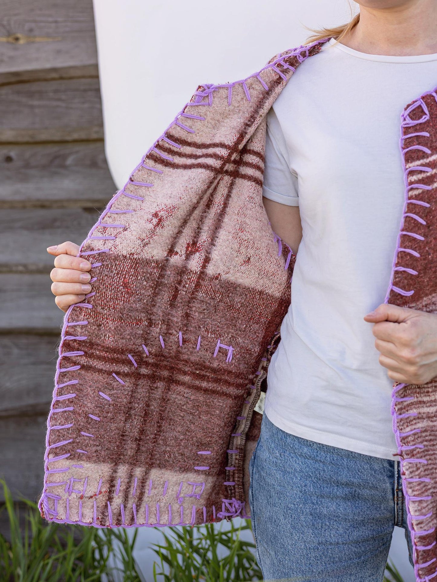 Vest Size M L,Upcycled Brown Plaid Wool Vest Blanket,Women's Handmade Warm Sleeveless Jacket,vintage wool vest,upcycled clothing for women.