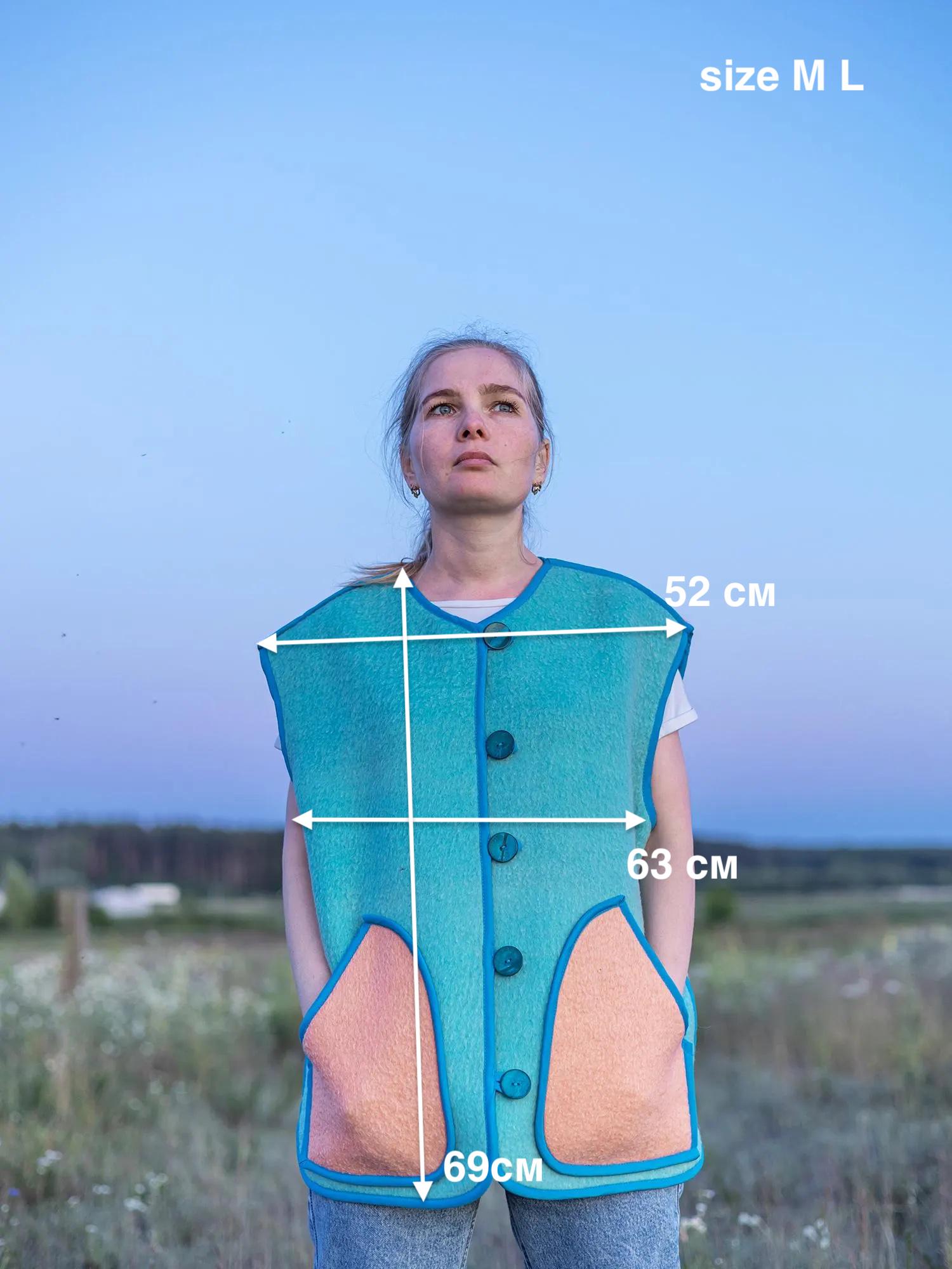 Handmade Wool Vest, Upcycled from Vintage Blanket Blue Peach Pockets size M/L Eco Gift Idea,upcycled clothing for women, cropped wool vest.