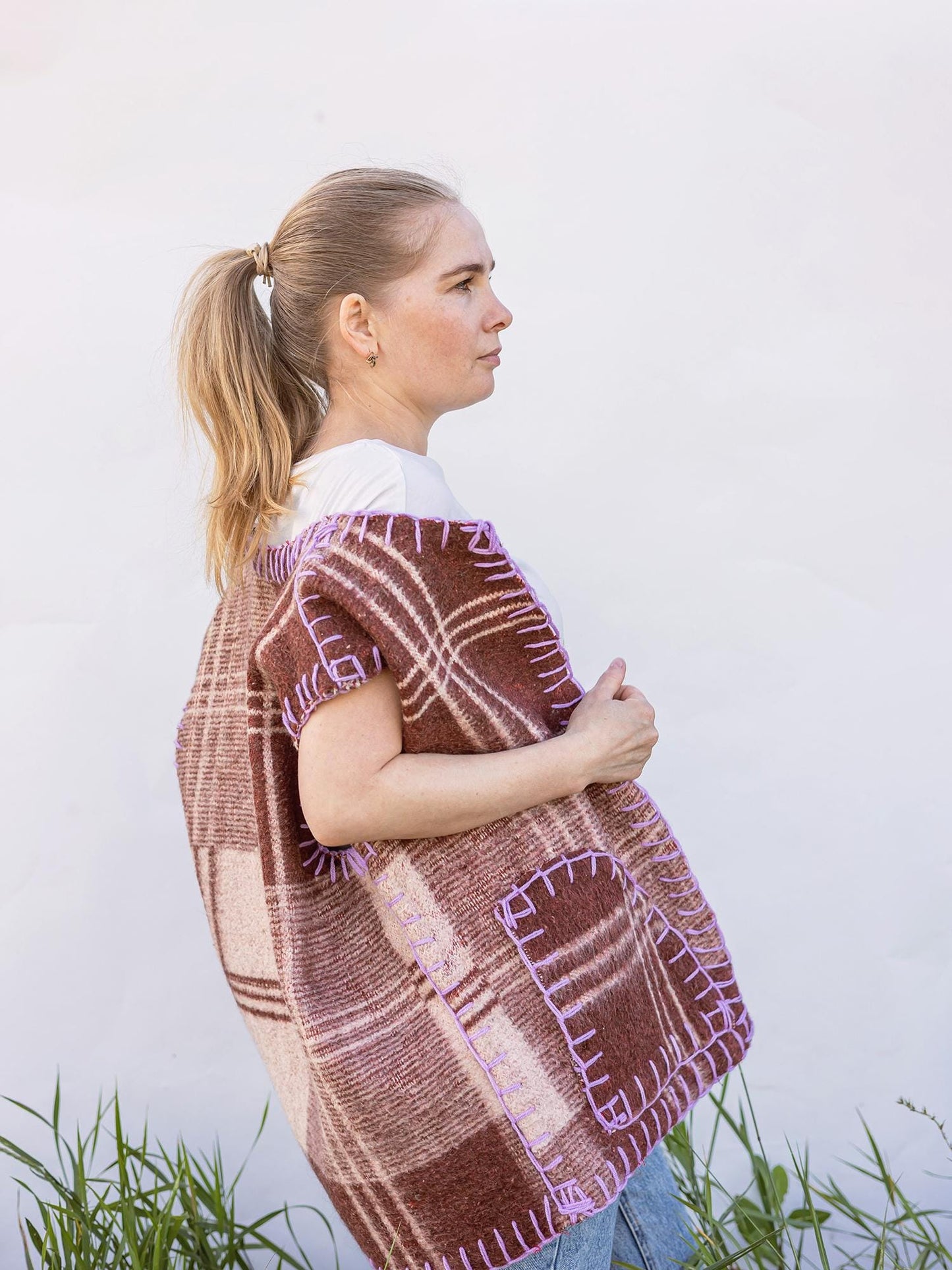 Vest Size M L,Upcycled Brown Plaid Wool Vest Blanket,Women's Handmade Warm Sleeveless Jacket,vintage wool vest,upcycled clothing for women.