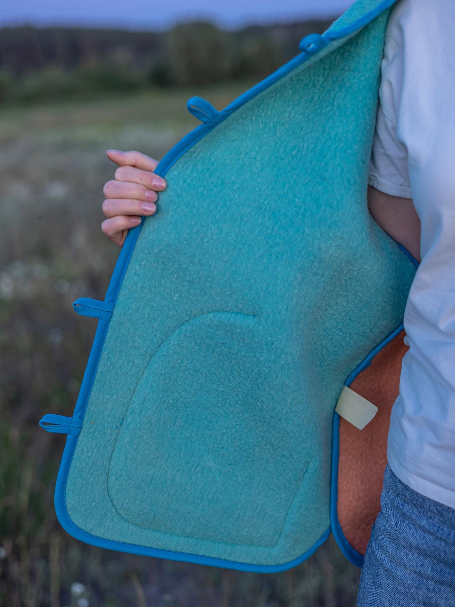 Handmade Wool Vest, Upcycled from Vintage Blanket Blue Peach Pockets size M/L Eco Gift Idea,upcycled clothing for women, cropped wool vest.