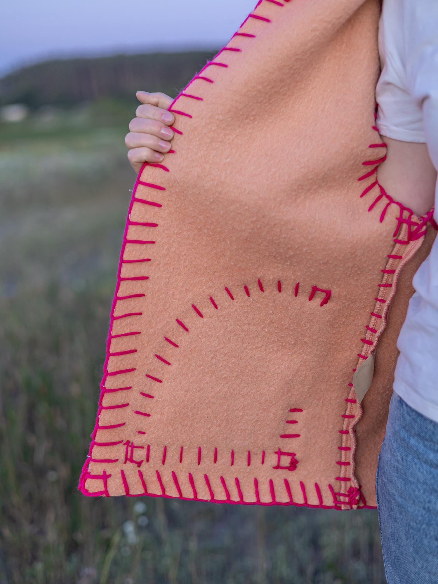 Vintage wool vest L 50 size, Upcycled blanket vest, Handmade oversized sleeveless jacket, Orange pink boho vest Gift for her, reworked vest,