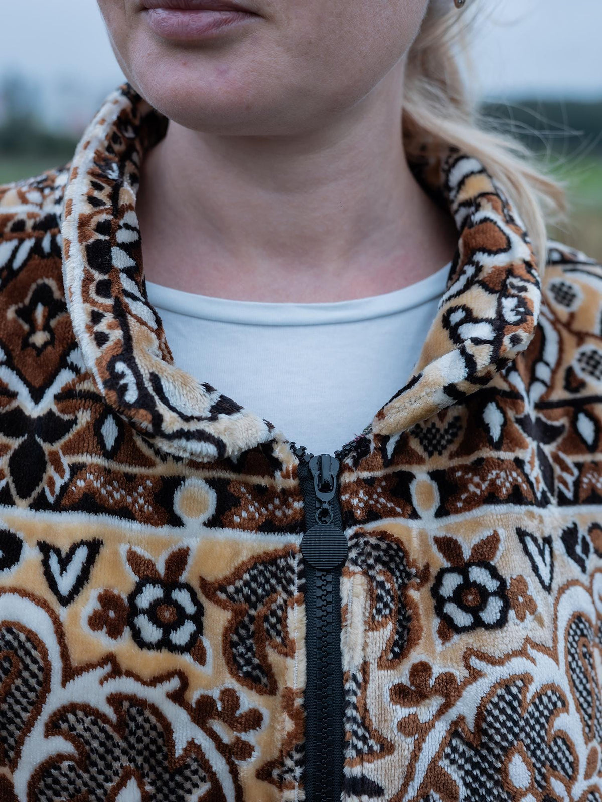 Upcycled Tapestry Blanket Jacket, Brown Zip Coat, Size L