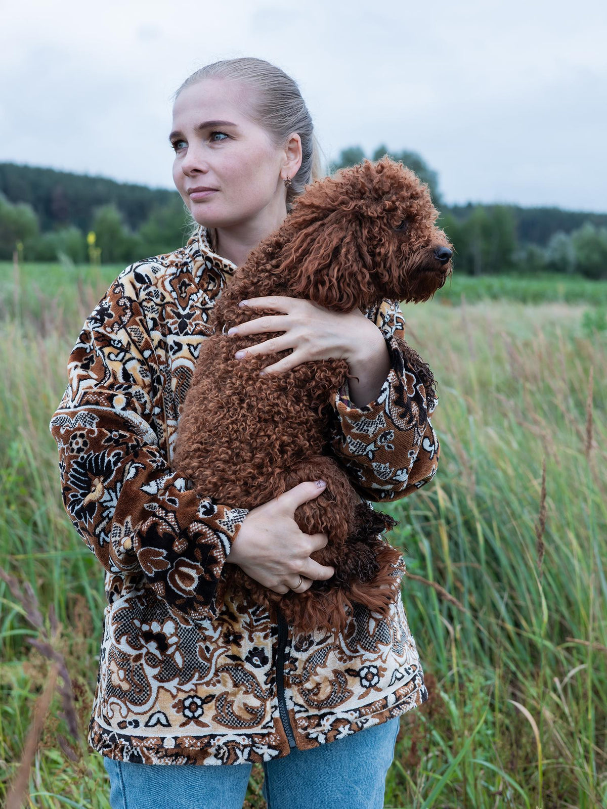 Upcycled Tapestry Blanket Jacket, Brown Zip Coat, Size L