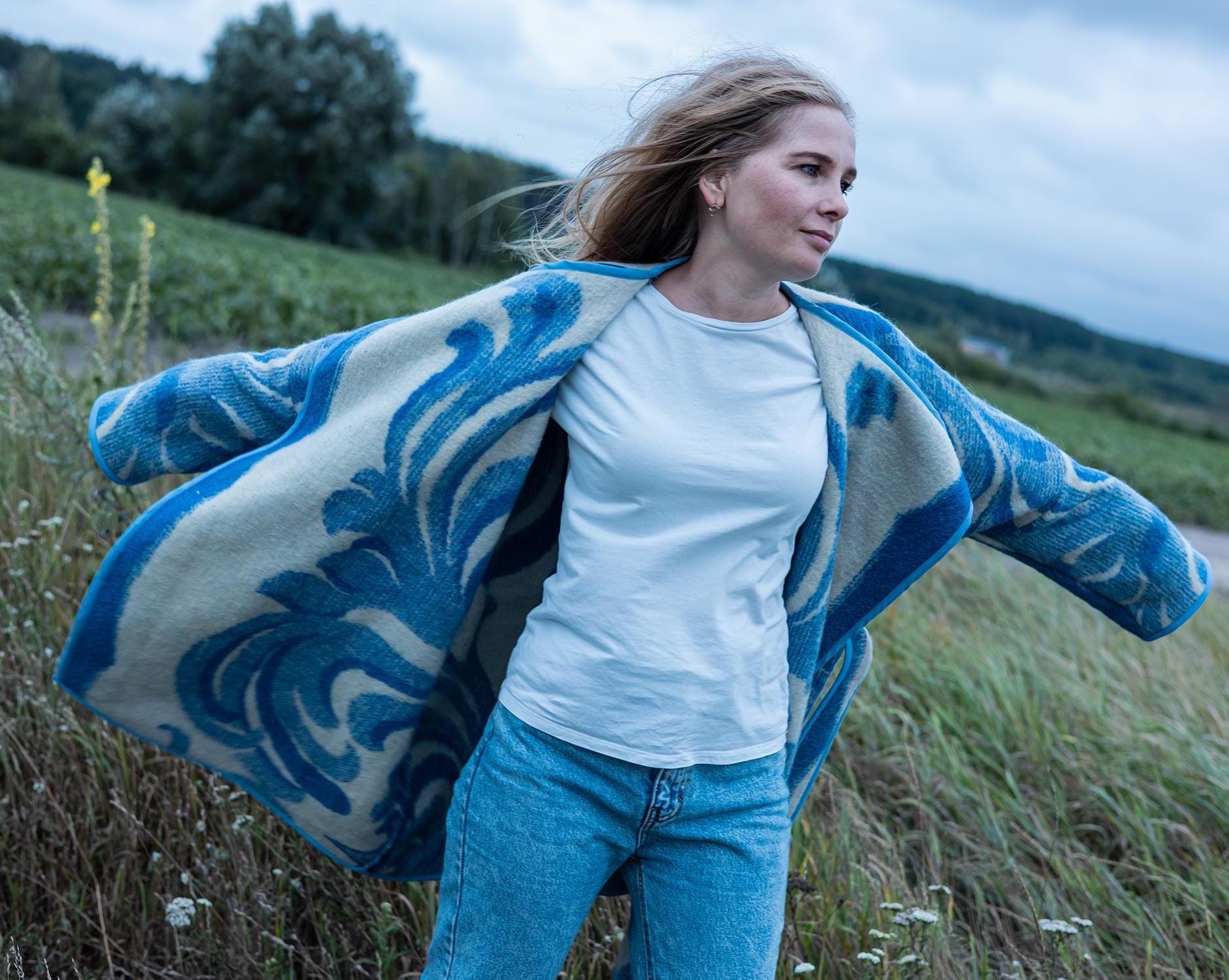 Blanket jacket oversize,handmade wool blanket jacket,capote coat,blue upcycled jackets blanket,dutch blanket coat,woolen coat plaid,Ukraine