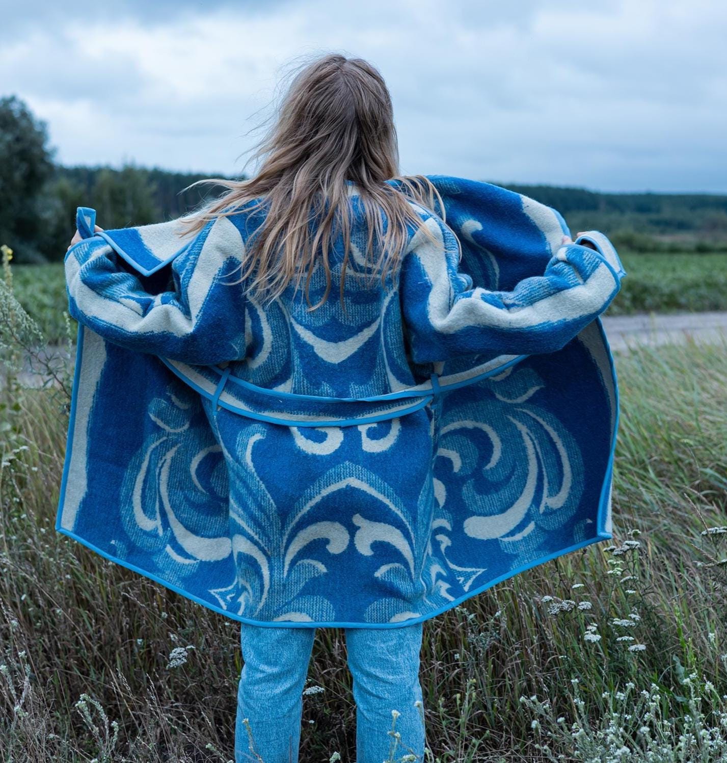 Blanket jacket oversize,handmade wool blanket jacket,capote coat,blue upcycled jackets blanket,dutch blanket coat,woolen coat plaid,Ukraine