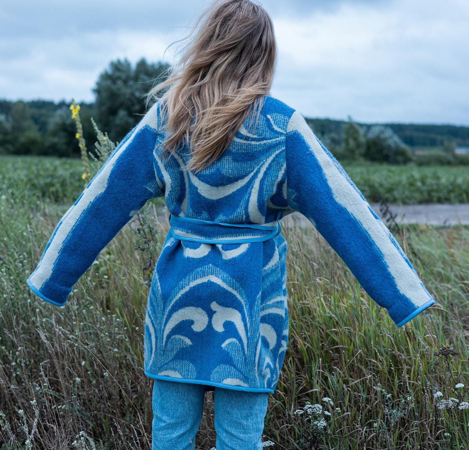 Blanket jacket oversize,handmade wool blanket jacket,capote coat,blue upcycled jackets blanket,dutch blanket coat,woolen coat plaid,Ukraine